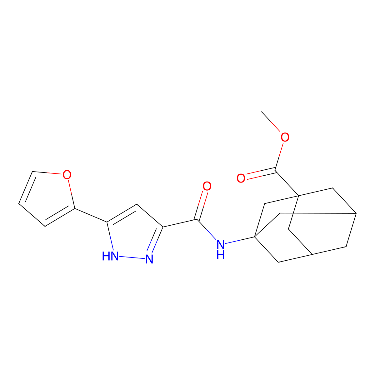 methyl 3-[3-(furan-2-yl)-1H-pyrazole-5-amido]adamantane-1-carboxylate molecular structure, CAS 1297610-07-1