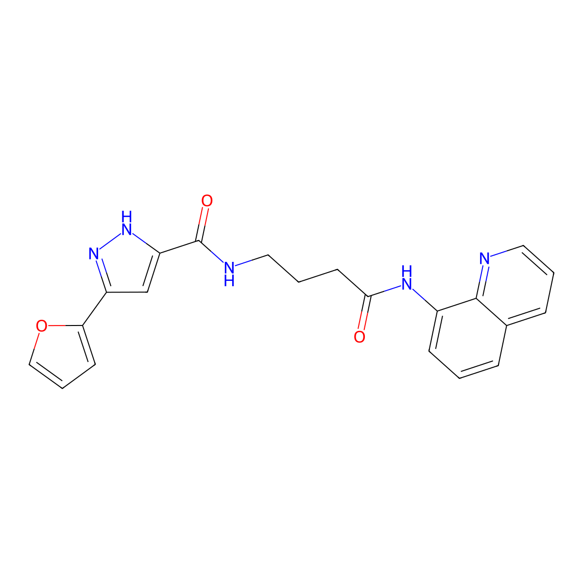 3-(furan-2-yl)-N-(4-oxo-4-(quinolin-8-ylamino)butyl)-1H-pyrazole-5-carboxamide molecular structure, CAS 1297610-10-6