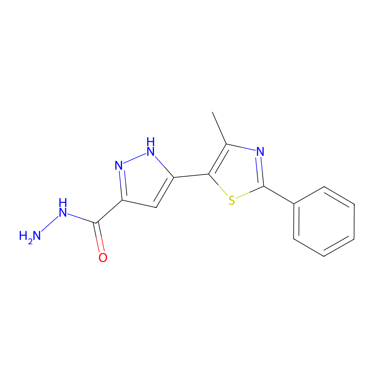 1H-Pyrazole-3-carboxylic acid, 5-(4-methyl-2-phenyl-5-thiazolyl)-, hydrazide molecular structure, CAS 1297611-71-2
