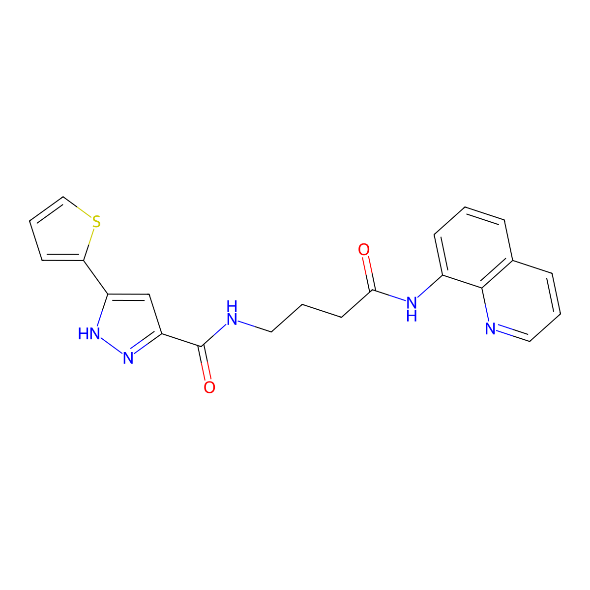 N-(4-oxo-4-(quinolin-8-ylamino)butyl)-3-(thiophen-2-yl)-1H-pyrazole-5-carboxamide molecular structure, CAS 1297612-32-8