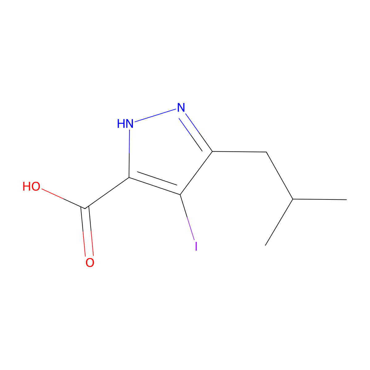 4-iodo-3-(2-methylpropyl)-1H-pyrazole-5-carboxylic acid molecular structure, CAS 1297612-80-6