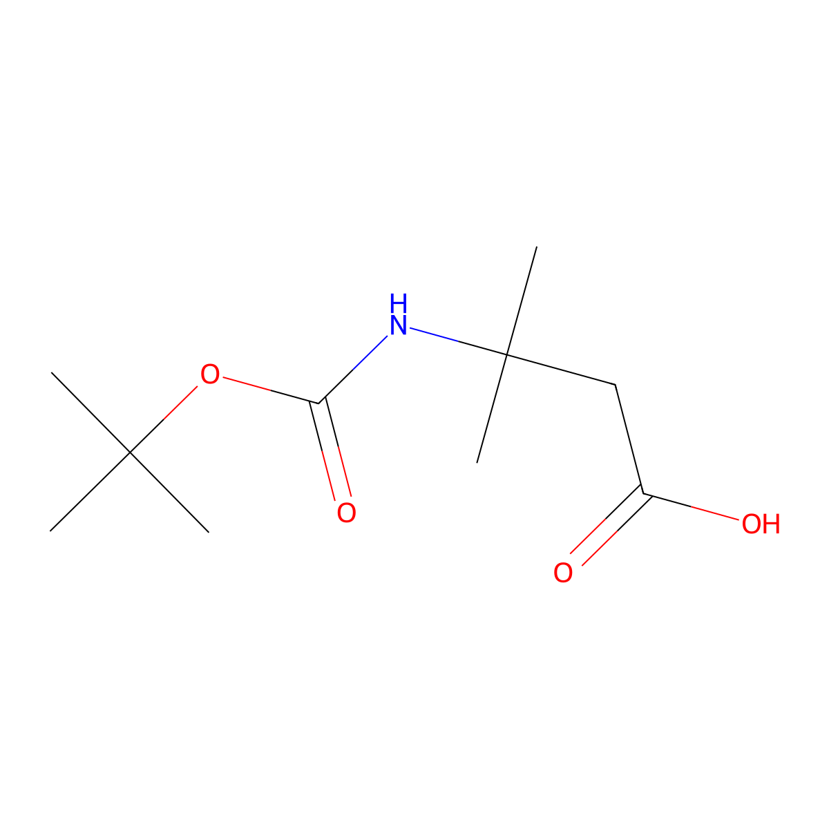 3-((tert-Butoxycarbonyl)amino)-3-methylbutanoic acid molecular structure, CAS 129765-95-3