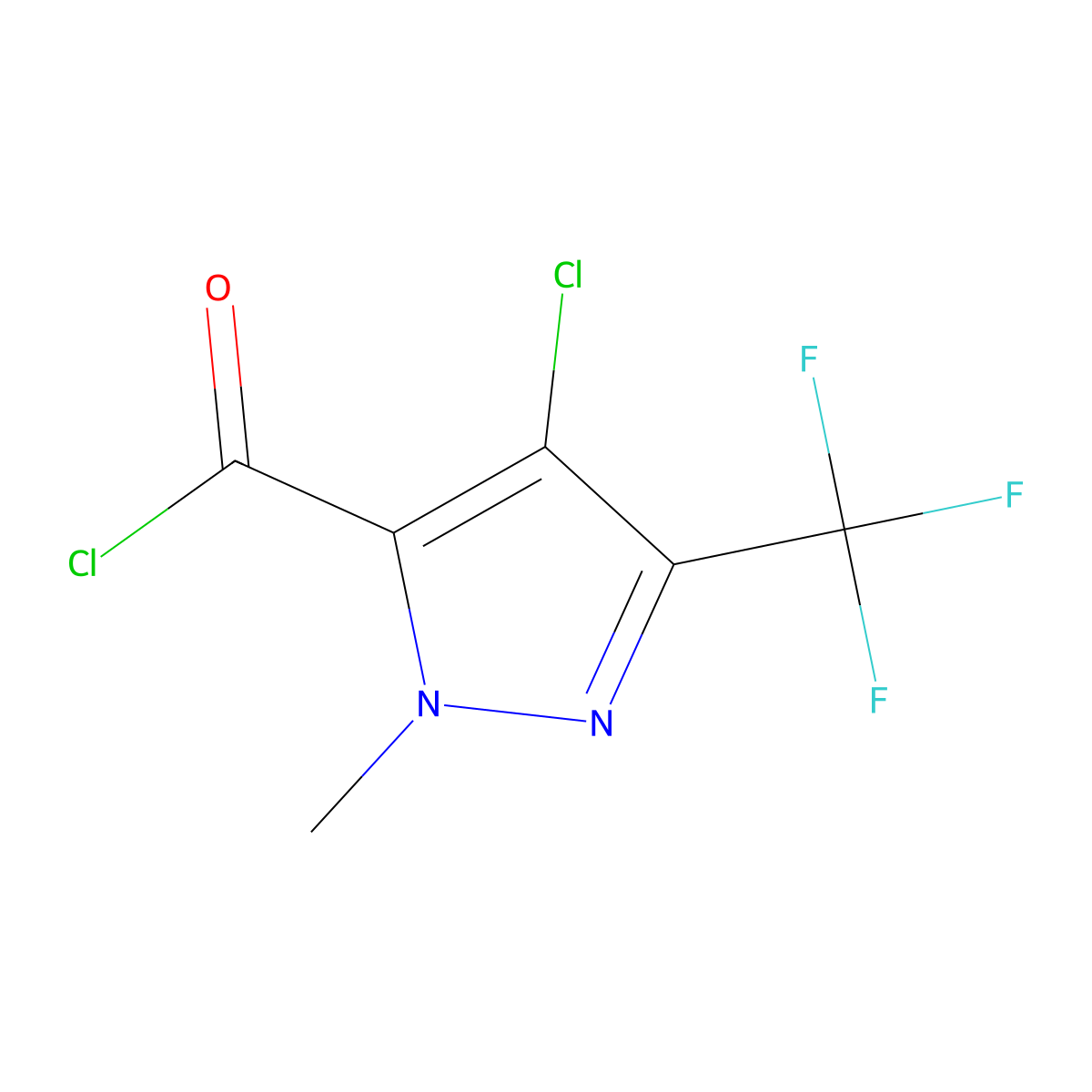 4-Chloro-1-methyl-3-(trifluoromethyl)pyrazole-5-carbonyl chloride molecular structure, CAS 129768-26-9