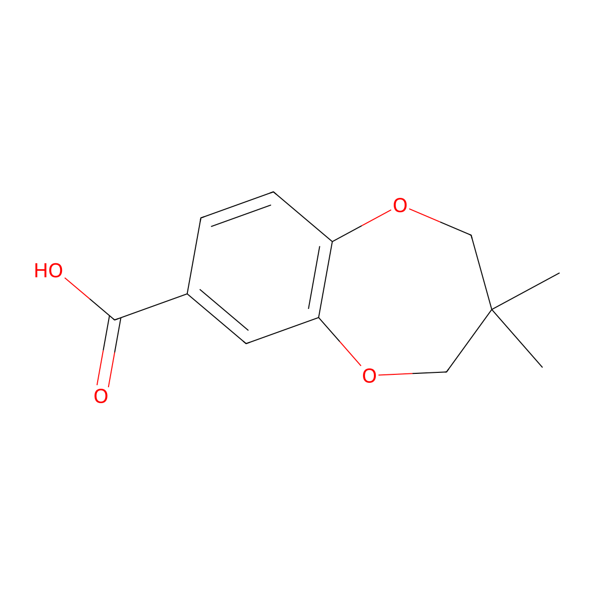 3,3-dimethyl-3,4-dihydro-2H-benzo[b][1,4]dioxepine-7-carboxylic acid molecular structure, CAS 129790-83-6