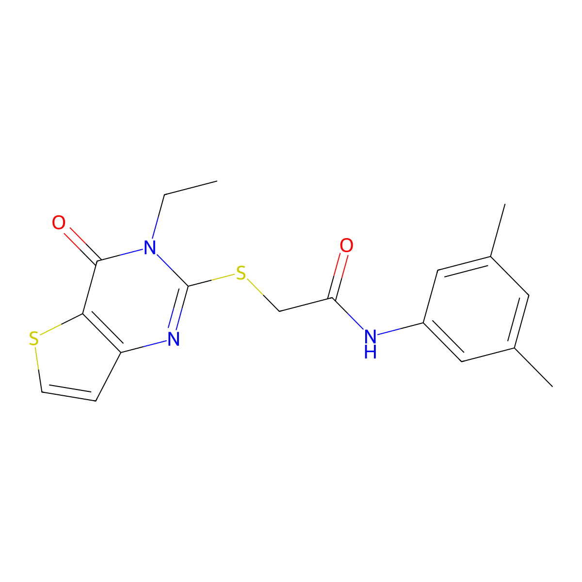 N-(3,5-dimethylphenyl)-2-((3-ethyl-4-oxo-3,4-dihydrothieno[3,2-d]pyrimidin-2-yl)thio)acetamide molecular structure, CAS 1297966-81-4