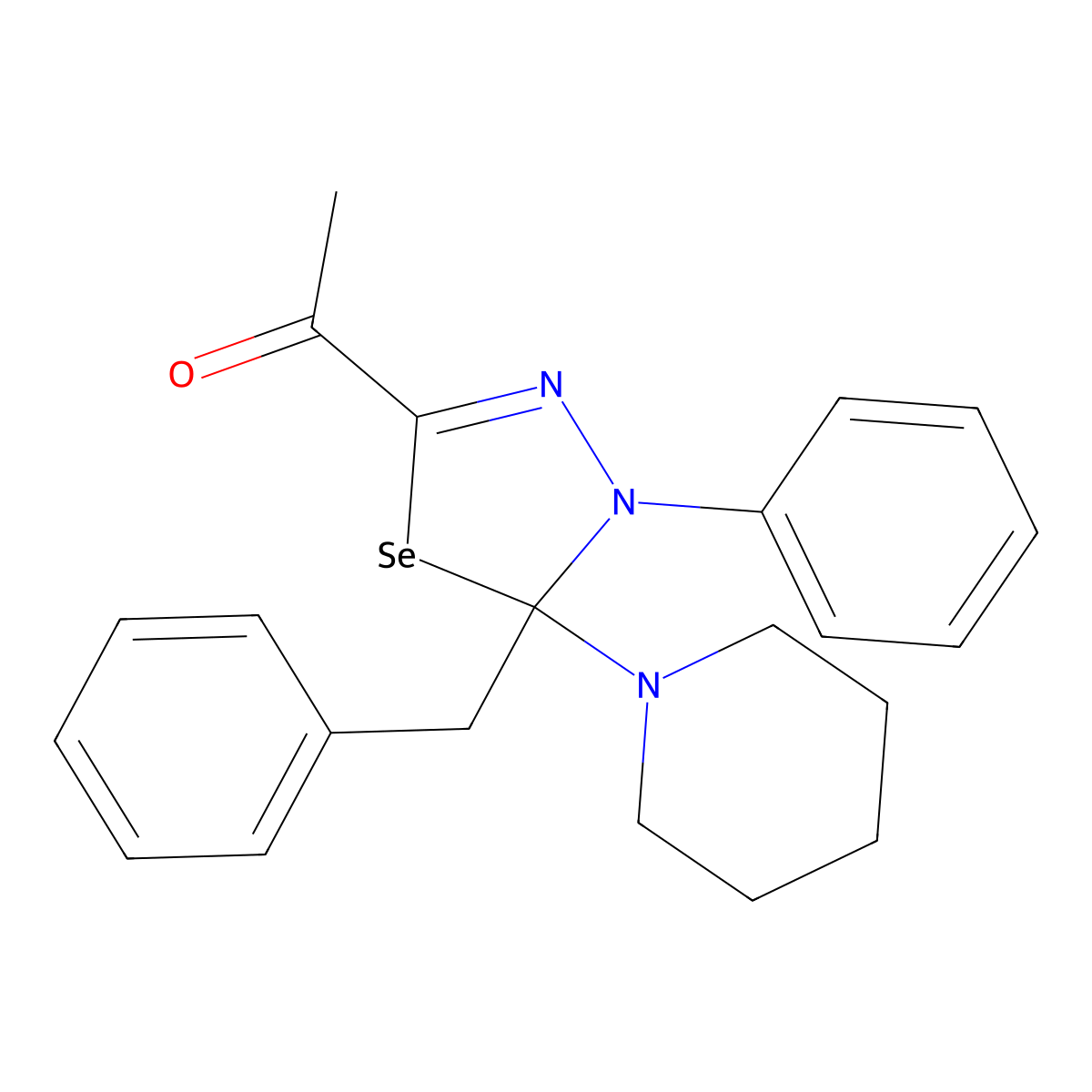 Ethanone, 1-(4,5-dihydro-4-phenyl-5-(phenylmethyl)-5-(1-piperidinyl)-1,3,4-selenadiazol-2-yl)- molecular structure, CAS 129801-24-7