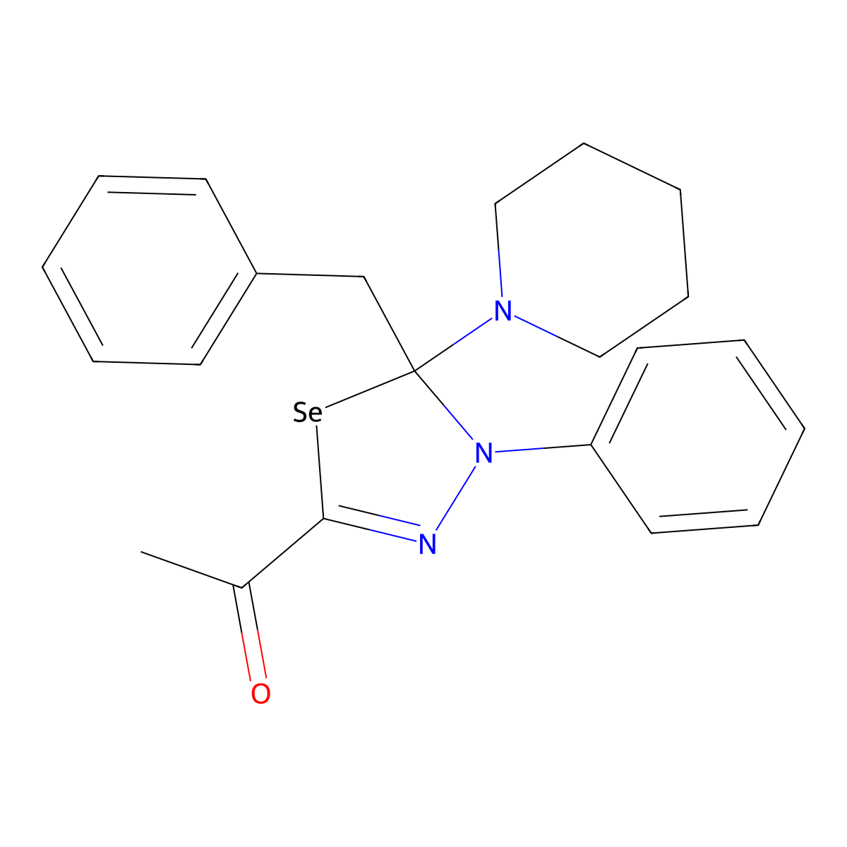 Ethanone, 1-(4,5-dihydro-4-phenyl-5-(phenylmethyl)-5-(1-piperidinyl)-1,3,4-selenadiazol-2-yl)- molecular structure, CAS 129801-24-7