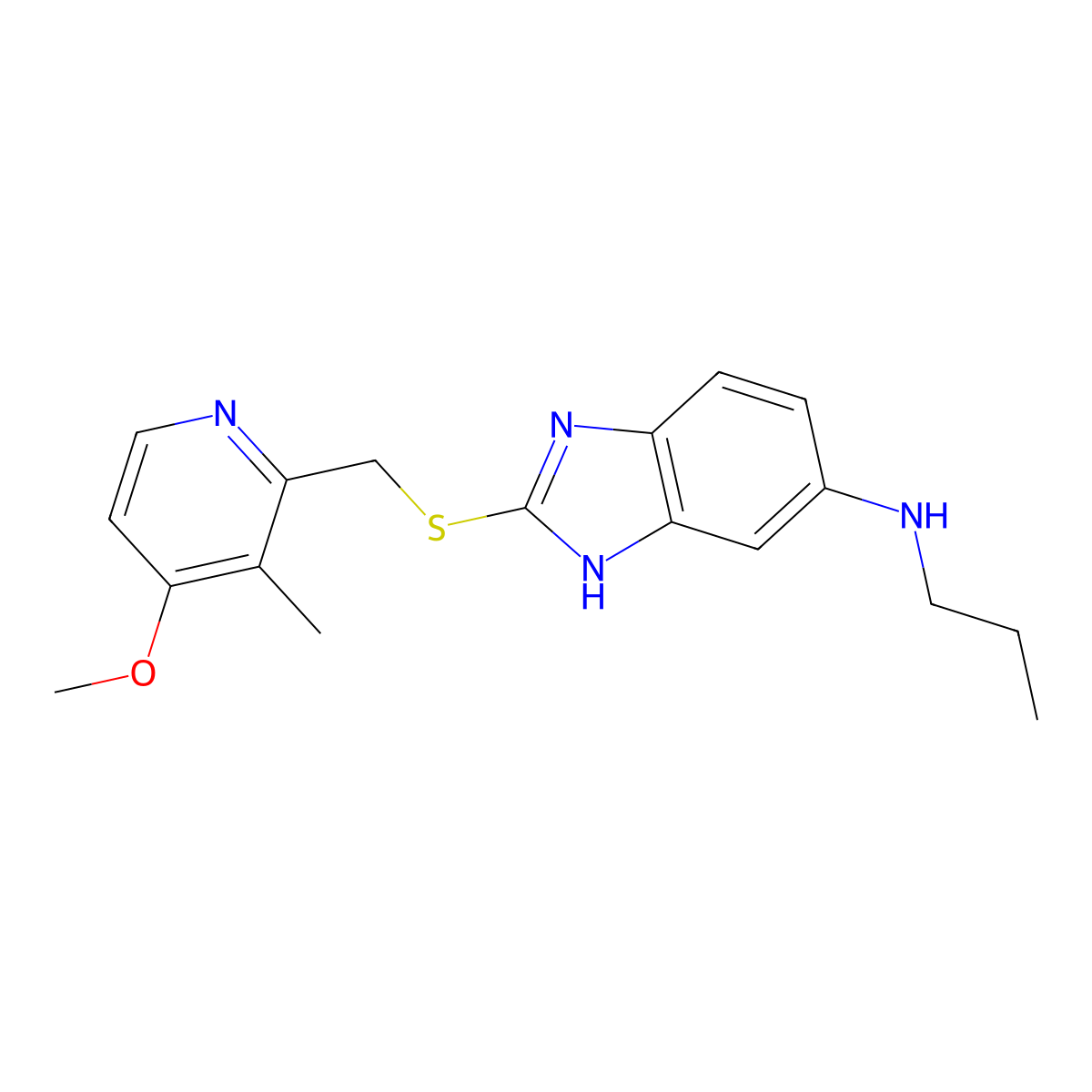 2-(((4-Methoxy-3-methylpyridin-2-yl)methyl)thio)-N-propyl-1H-benzo[d]imidazol-6-amine molecular structure, CAS 1298015-58-3