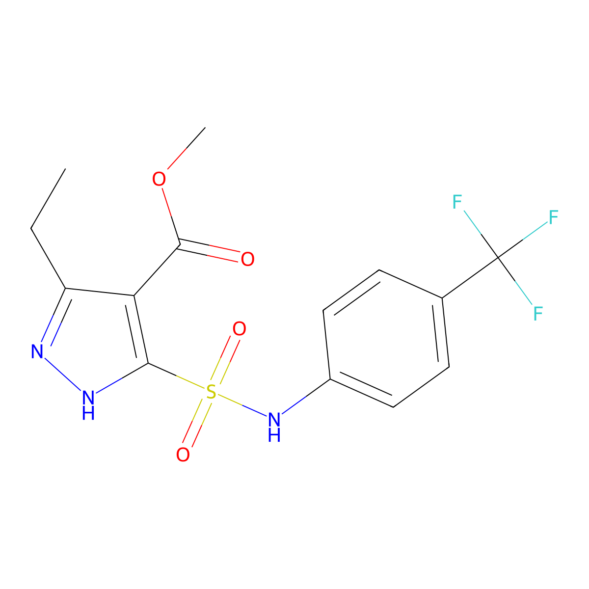 methyl 3-ethyl-5-(N-(4-(trifluoromethyl)phenyl)sulfamoyl)-1H-pyrazole-4-carboxylate molecular structure, CAS 1298028-47-3