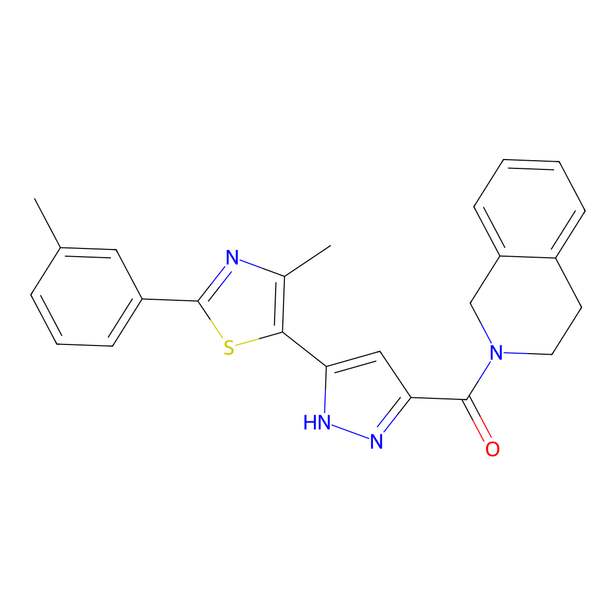 (3,4-dihydroisoquinolin-2(1H)-yl)(3-(4-methyl-2-(m-tolyl)thiazol-5-yl)-1H-pyrazol-5-yl)methanone molecular structure, CAS 1298028-69-9
