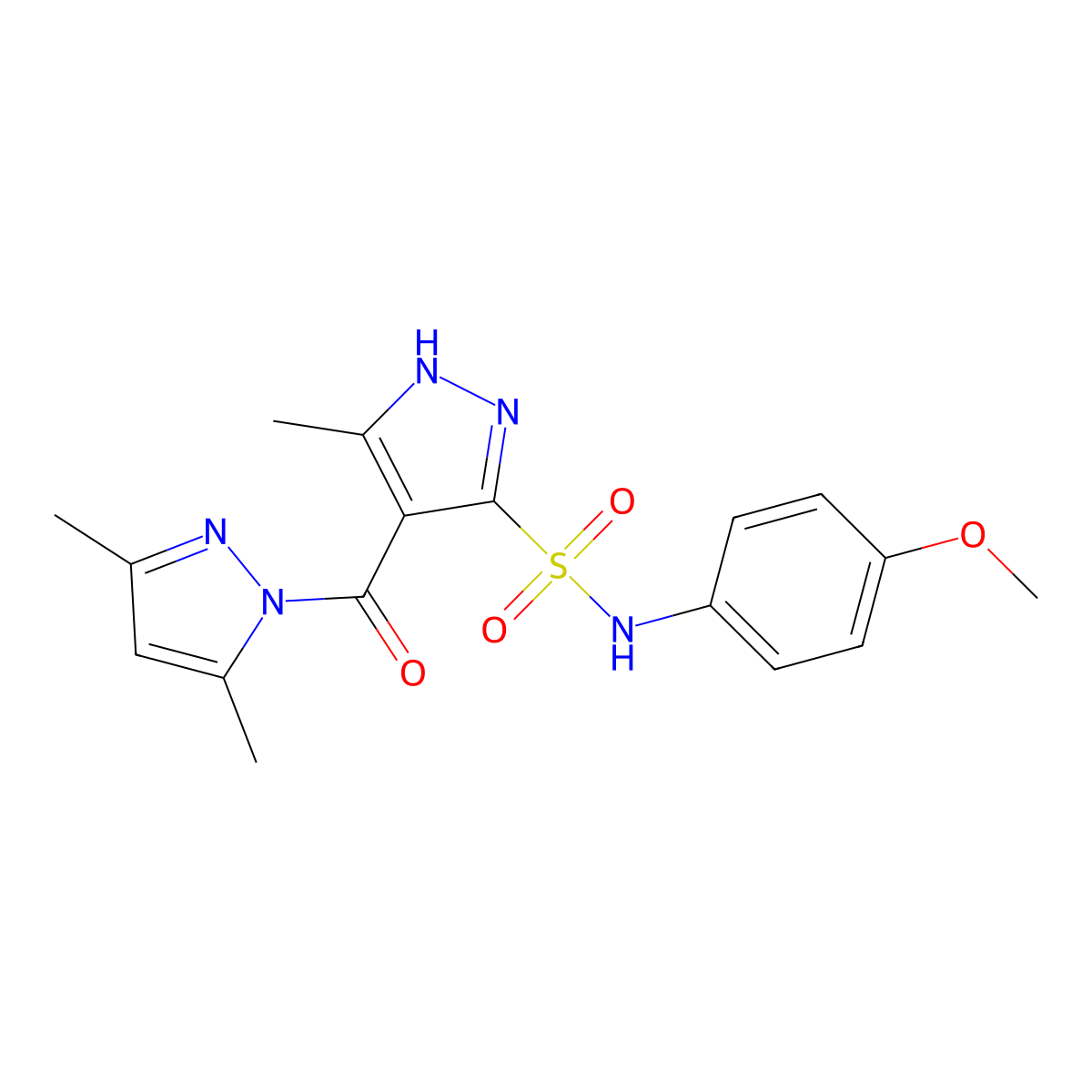 4-[(3,5-dimethyl-1H-pyrazol-1-yl)carbonyl]-N-(4-methoxyphenyl)-3-methyl-1H-pyrazole-5-sulfonamide molecular structure, CAS 1298033-83-6