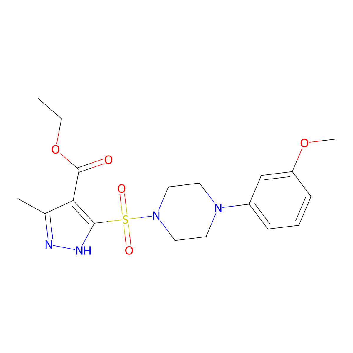 ethyl 5-((4-(3-methoxyphenyl)piperazin-1-yl)sulfonyl)-3-methyl-1H-pyrazole-4-carboxylate molecular structure, CAS 1298036-17-5