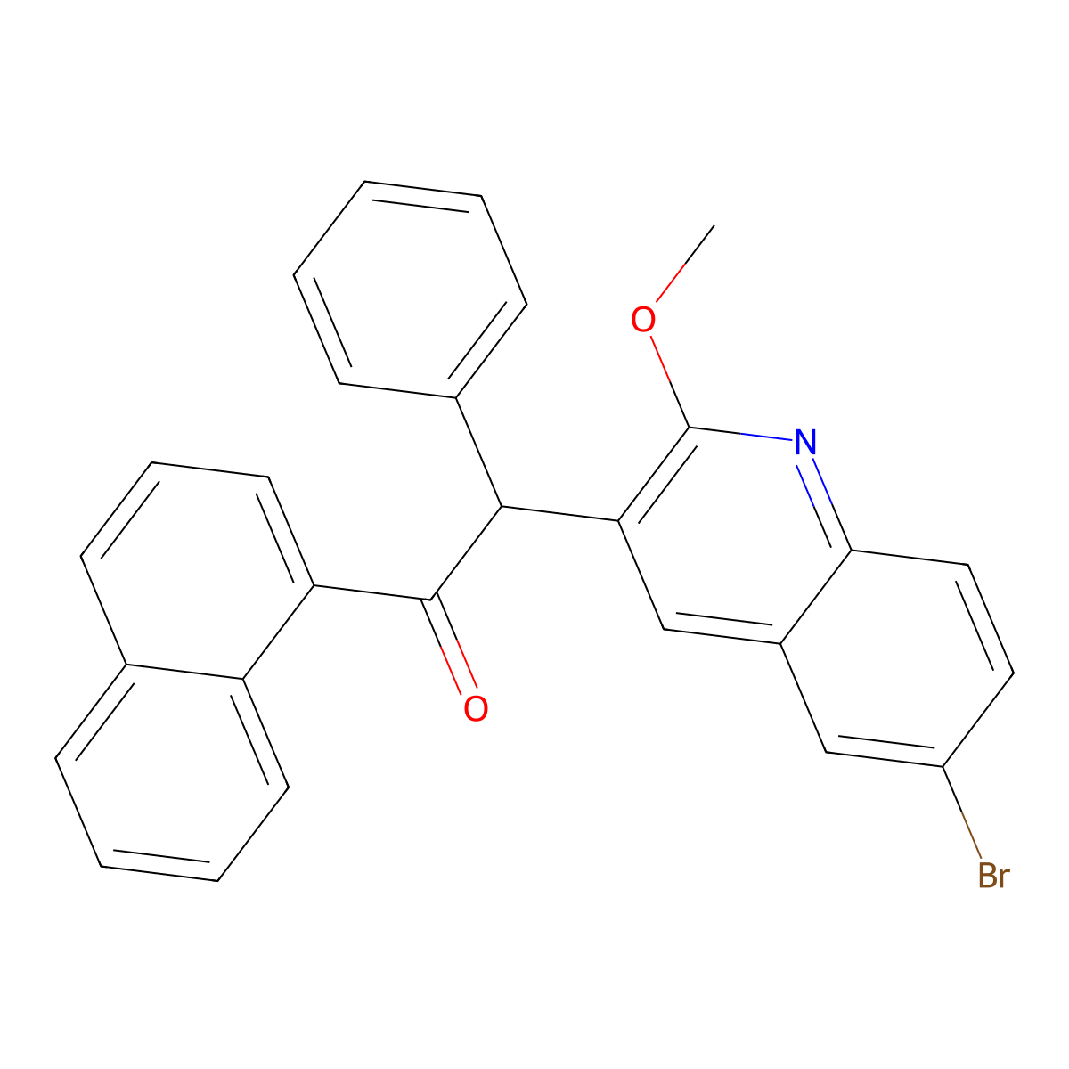 Ethanone, 2-(6-bromo-2-methoxy-3-quinolinyl)-1-(1-naphthalenyl)-2-phenyl-, (2R)- molecular structure, CAS 1298044-25-3