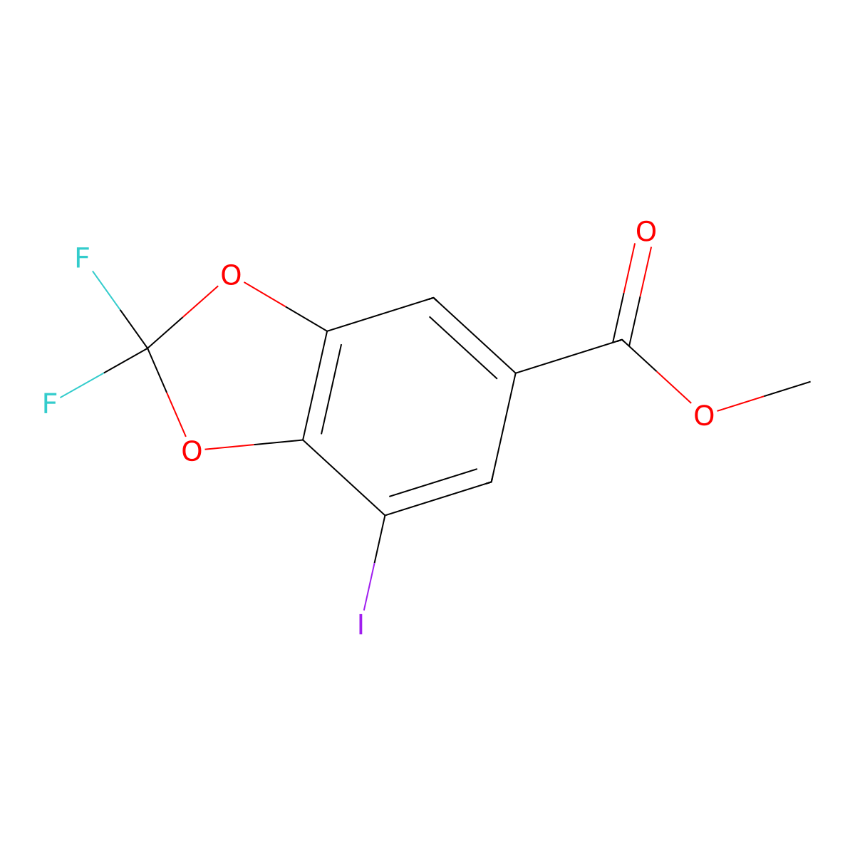 Methyl 7-iodo-2,2-difluoro-1,3-benzodioxole-5-carboxylate molecular structure, CAS 1298047-55-8