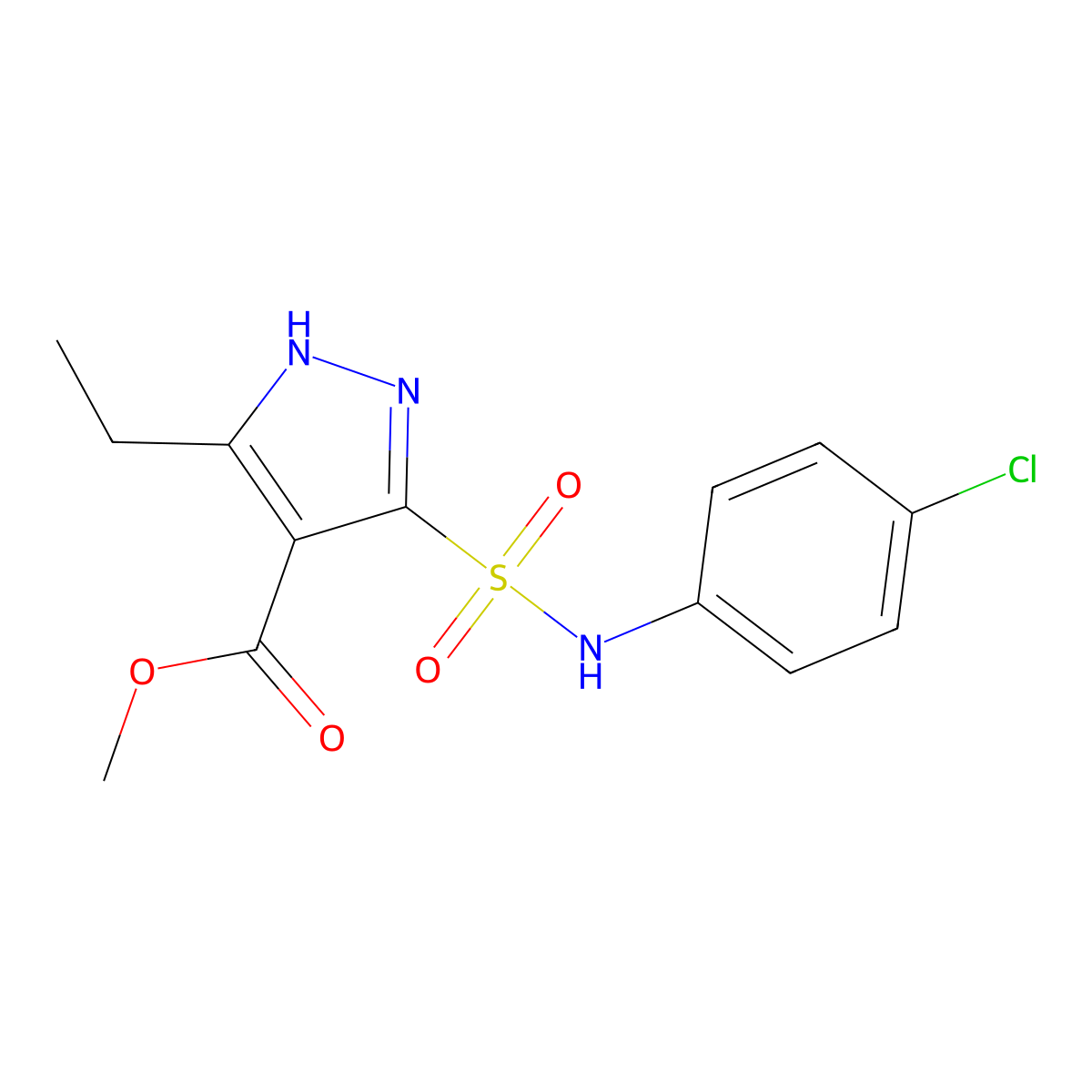 methyl 5-(N-(4-chlorophenyl)sulfamoyl)-3-ethyl-1H-pyrazole-4-carboxylate molecular structure, CAS 1298061-63-8