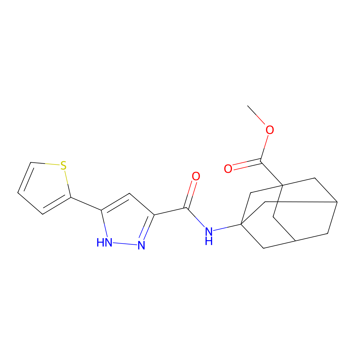 methyl 3-[3-(thiophen-2-yl)-1H-pyrazole-5-amido]adamantane-1-carboxylate molecular structure, CAS 1298062-17-5