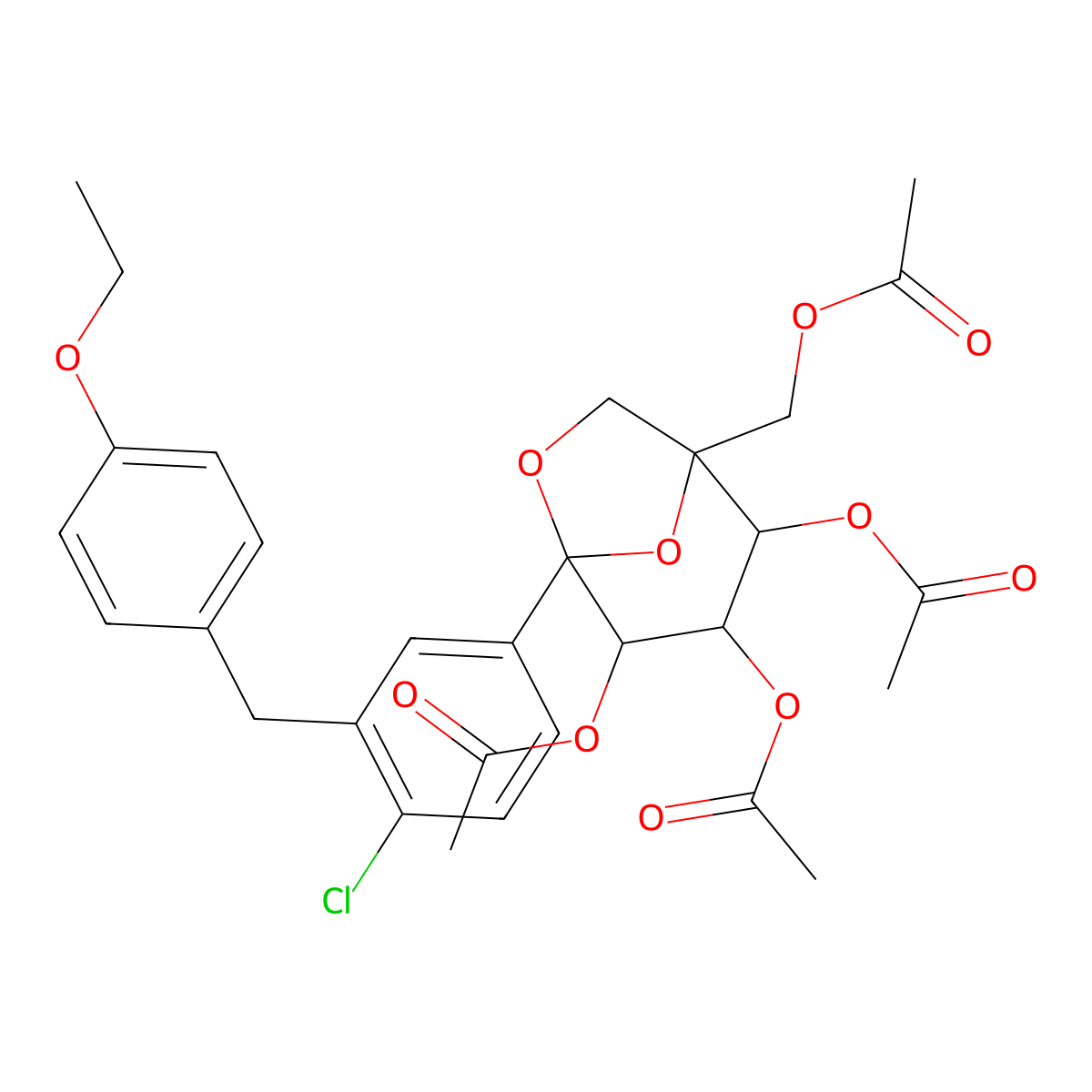 (1r,2s,3s,4r,5s)-1-(Acetoxymethyl)-5-(4-chloro-3-(4-ethoxybenzyl)phenyl)-6,8-dioxabicyclo[3.2.1]octane-2,3,4-triyl triacetate molecular structure, CAS 1298086-18-6
