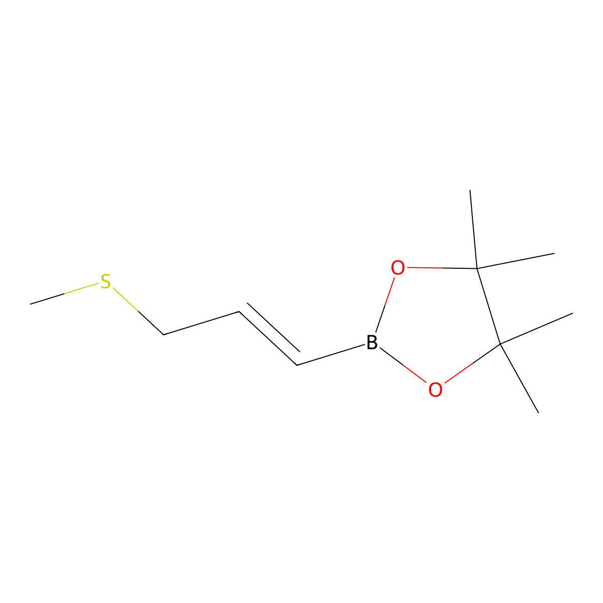 4,4,5,5-tetramethyl-2-[(1E)-3-(methylsulfanyl)prop-1-en-1-yl]-1,3,2-dioxaborolane molecular structure, CAS 129813-24-7