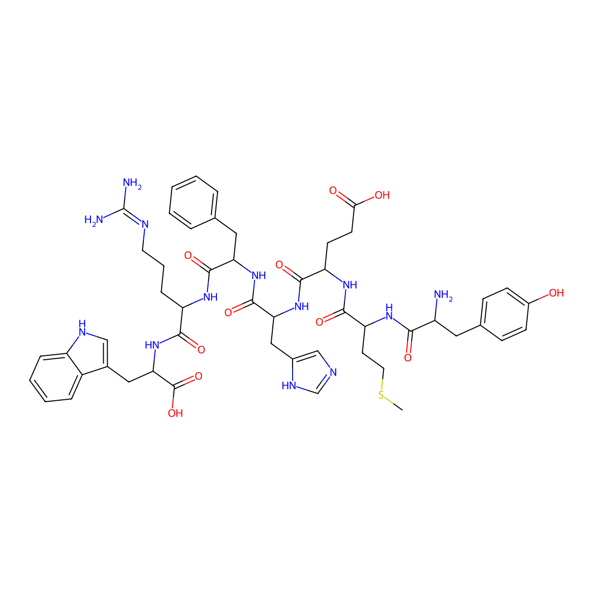 4-[[2-[[2-amino-3-(4-hydroxyphenyl)propanoyl]amino]-4-methylsulfanylbutanoyl]amino]-5-[[1-[[1-[[1-[[1-carboxy-2-(1H-indol-3-yl)ethyl]amino]-5-(diaminomethylideneamino)-1-oxopentan-2-yl]amino]-1-oxo-3-phenylpropan-2-yl]amino]-3-(1H-imidazol-5-yl)-1-oxopropan-2-yl]amino]-5-oxopentanoic acid molecular structure, CAS 129813-57-6