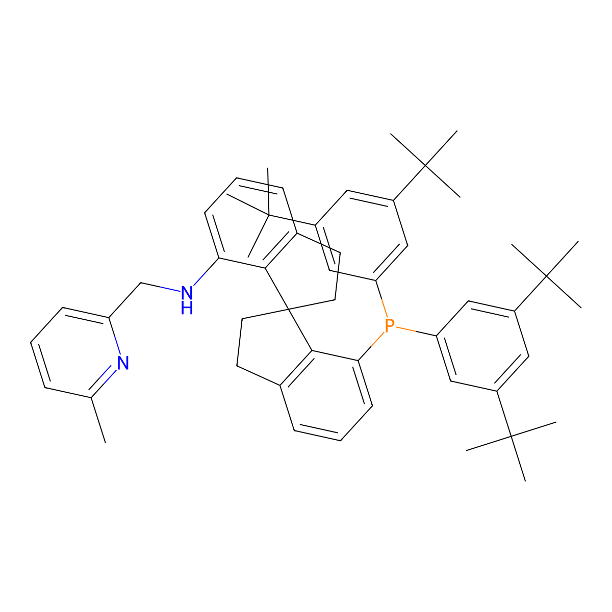 (R)-(+)-7-Bis(3,5-DI-T-butylphenyl)phosphino-7''-[(6-methylpyridine-2-ylmethyl)amino]-2,2'',3,3''-tetrahydro-1,1''-spirobiindane molecular structure, CAS 1298133-26-2