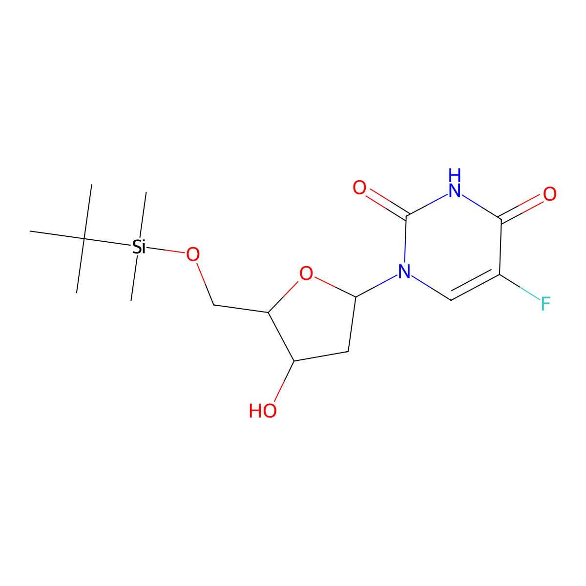 1-[5-[[Tert-butyl(dimethyl)silyl]oxymethyl]-4-hydroxyoxolan-2-yl]-5-fluoropyrimidine-2,4-dione molecular structure, CAS 129816-30-4
