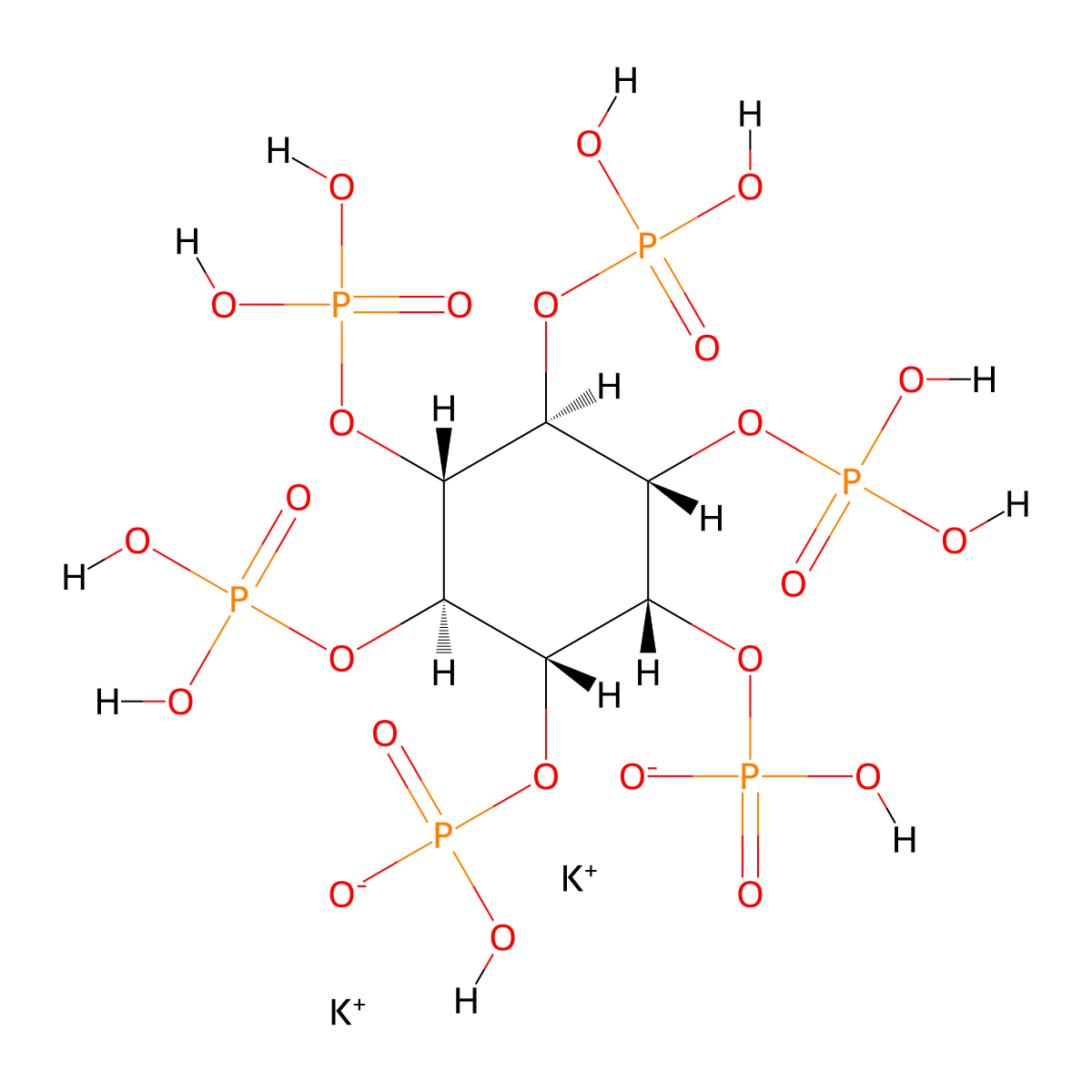 rel-(1R,2r,3S,4R,5s,6S)-Cyclohexane-1,2,3,4,5,6-hexayl hexakis(dihydrogen phosphate), dipotassium salt molecular structure, CAS 129832-03-7