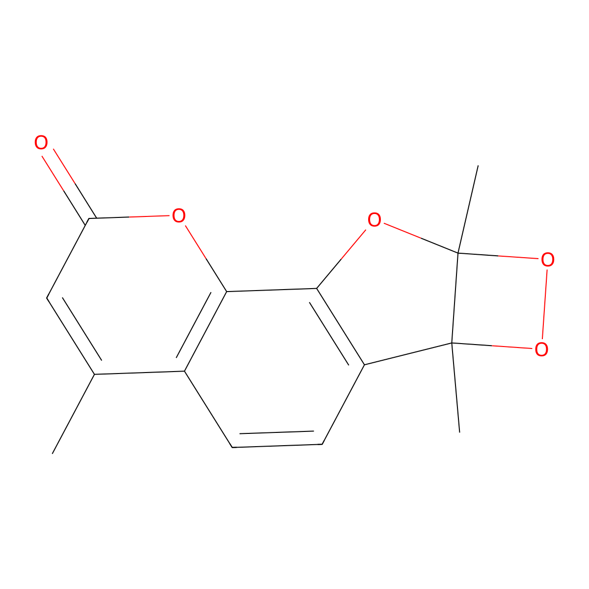 2H-(1,2)Dioxeto(3',4':4,5)furo(3,2-h)-1-benzopyran-2-one, 6b,8a-dihydro-4,6b,8a-trimethyl- molecular structure, CAS 129833-00-7