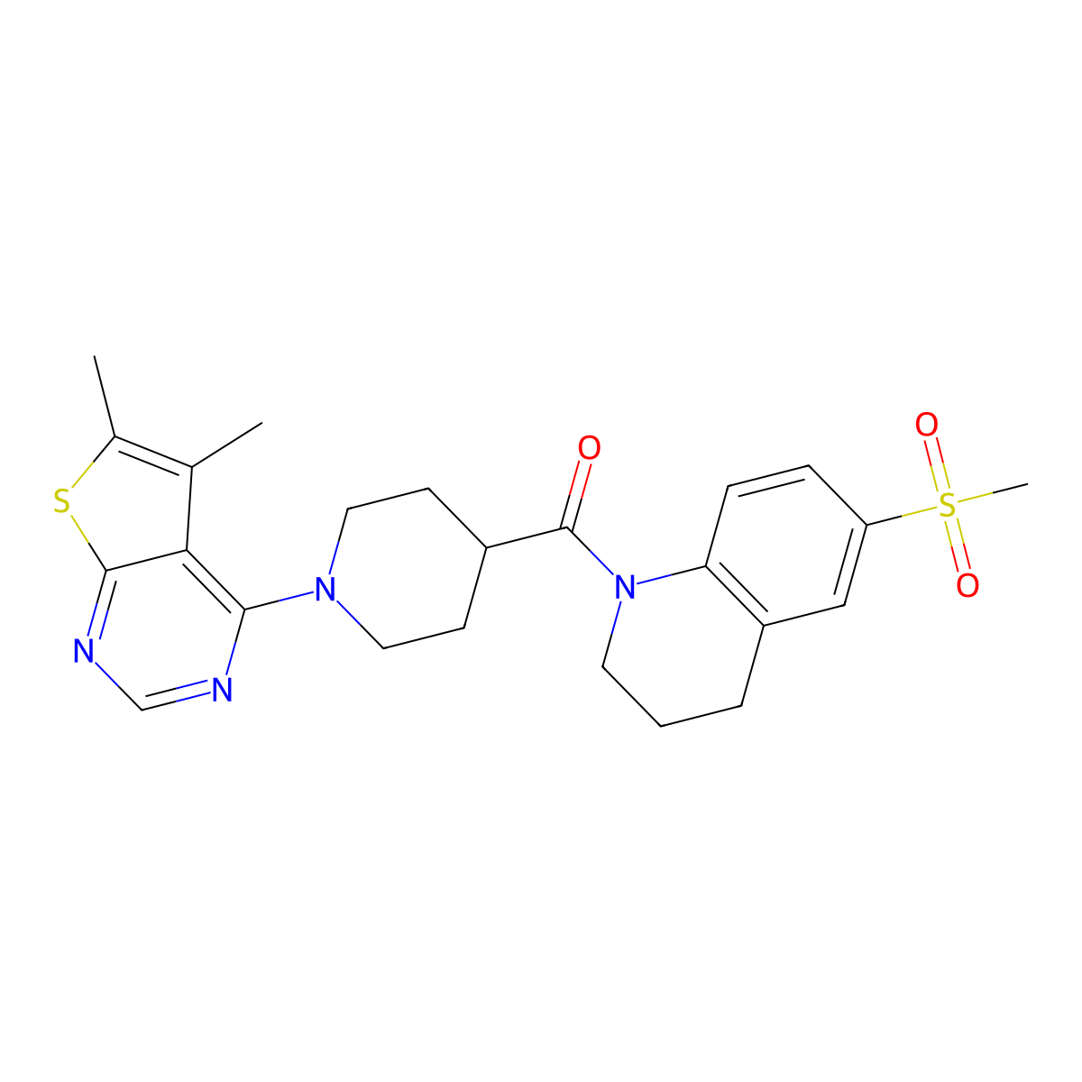 1-(1-{5,6-Dimethylthieno[2,3-d]pyrimidin-4-yl}piperidine-4-carbonyl)-6-methanesulfonyl-1,2,3,4-tetrahydroquinoline molecular structure, CAS 1298513-81-1