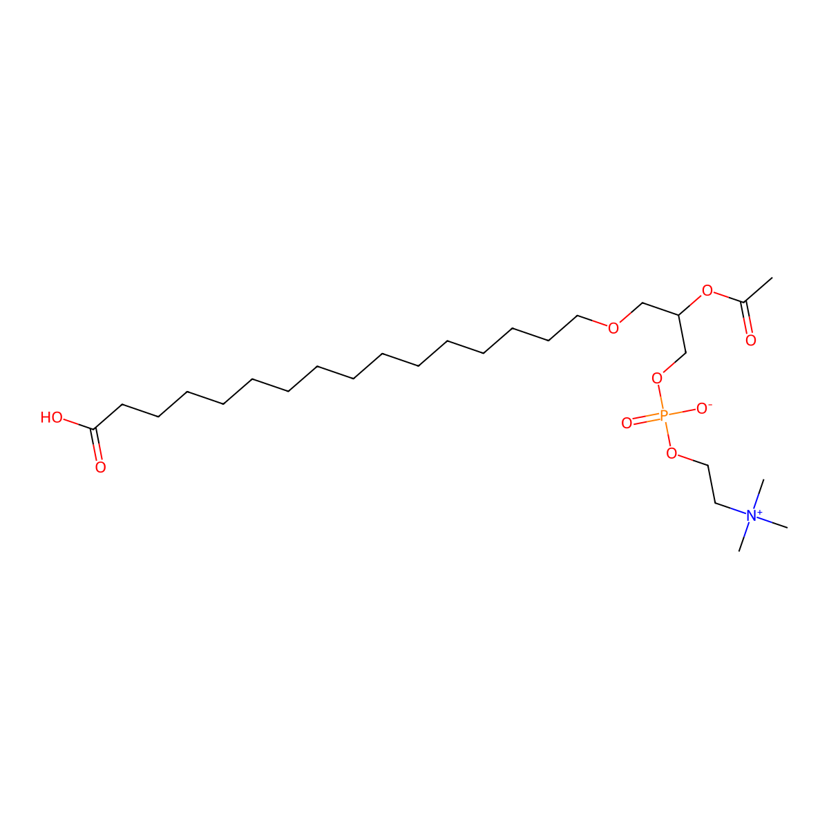 1-O-(15-carboxypentadecyl)-2-O-acetylglycero-3-phosphorylcholine molecular structure, CAS 129879-41-0