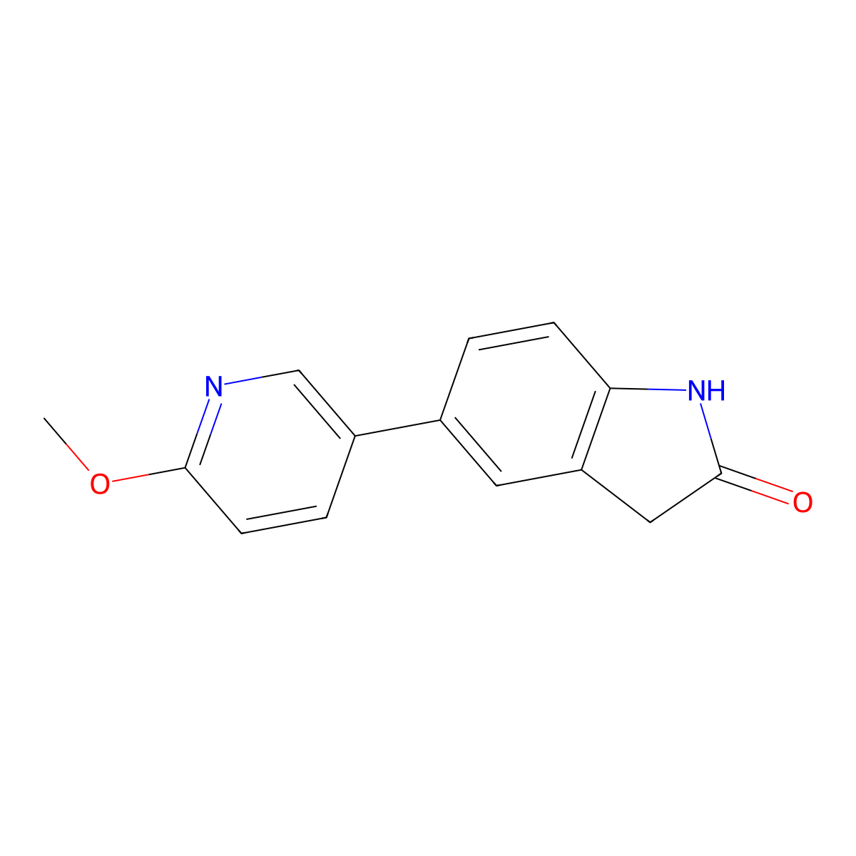 5-(6-methoxypyridin-3-yl)-1,3-dihydro-2H-indol-2-one molecular structure, CAS 1299028-13-9