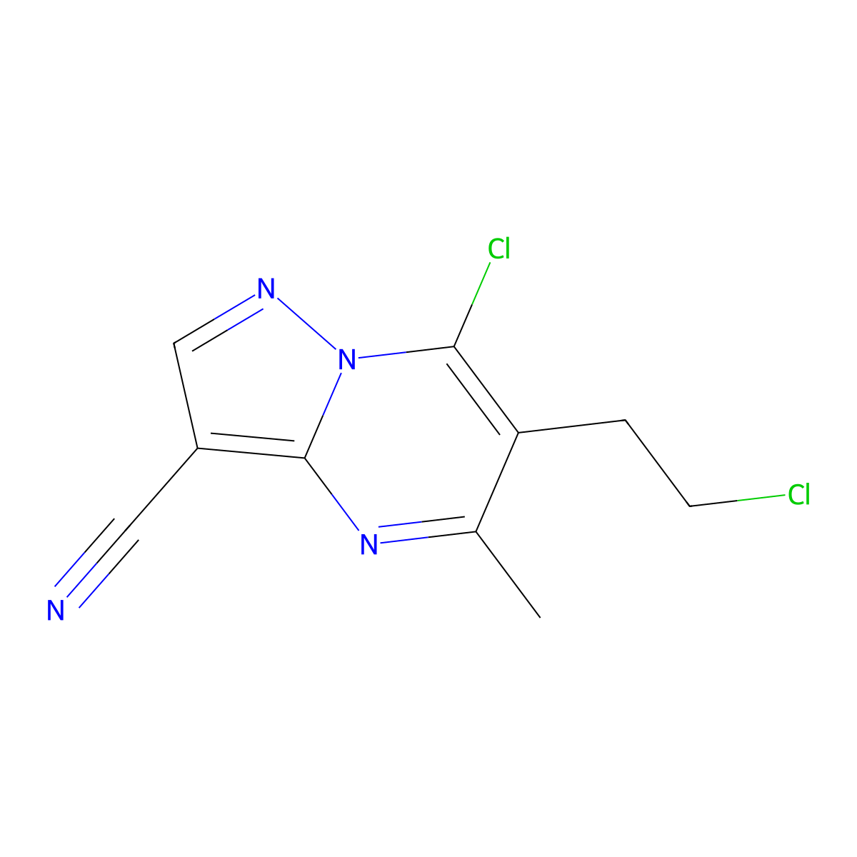 7-Chloro-6-(2-chloroethyl)-5-methylpyrazolo[1,5-a]pyrimidine-3-carbonitrile molecular structure, CAS 129909-69-9