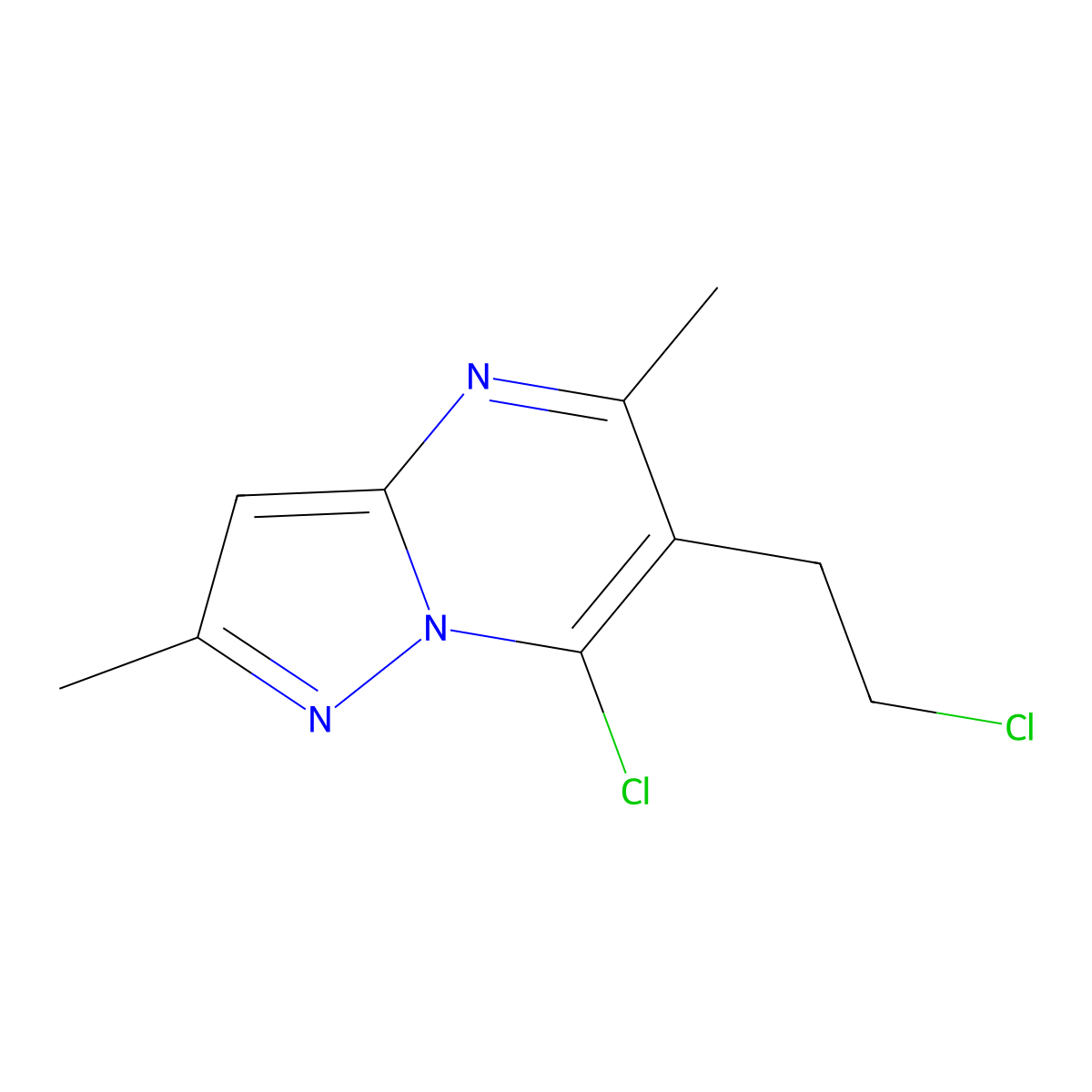 7-Chloro-6-(2-chloroethyl)-2,5-dimethylpyrazolo[1,5-a]pyrimidine molecular structure, CAS 129909-71-3