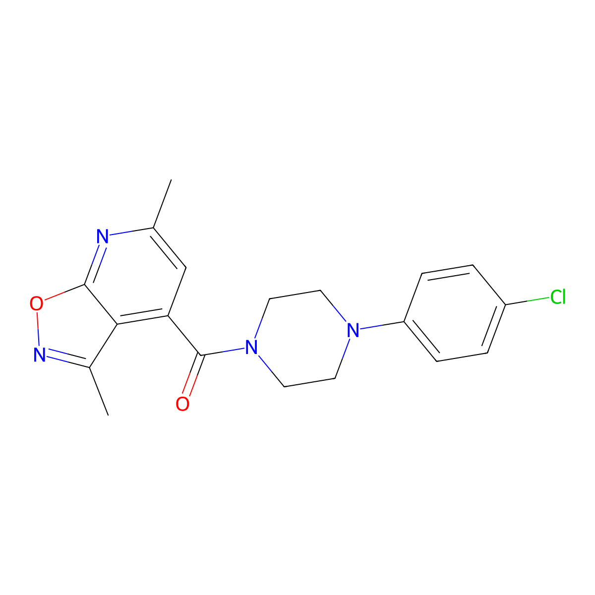 [4-(4-Chlorophenyl)piperazino](3,6-dimethylisoxazolo[5,4-b]pyridin-4-yl)methanone molecular structure, CAS 1299107-49-5