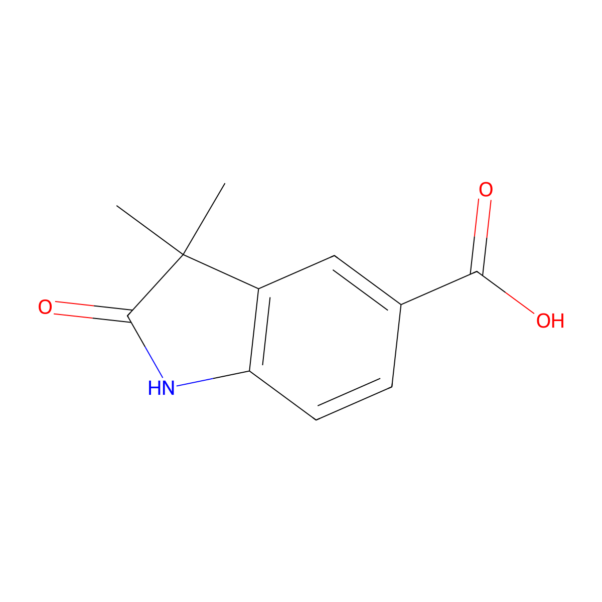 3,3-dimethyl-2-oxo-2,3-dihydro-1H-indole-5-carboxylic acid molecular structure, CAS 129912-25-0