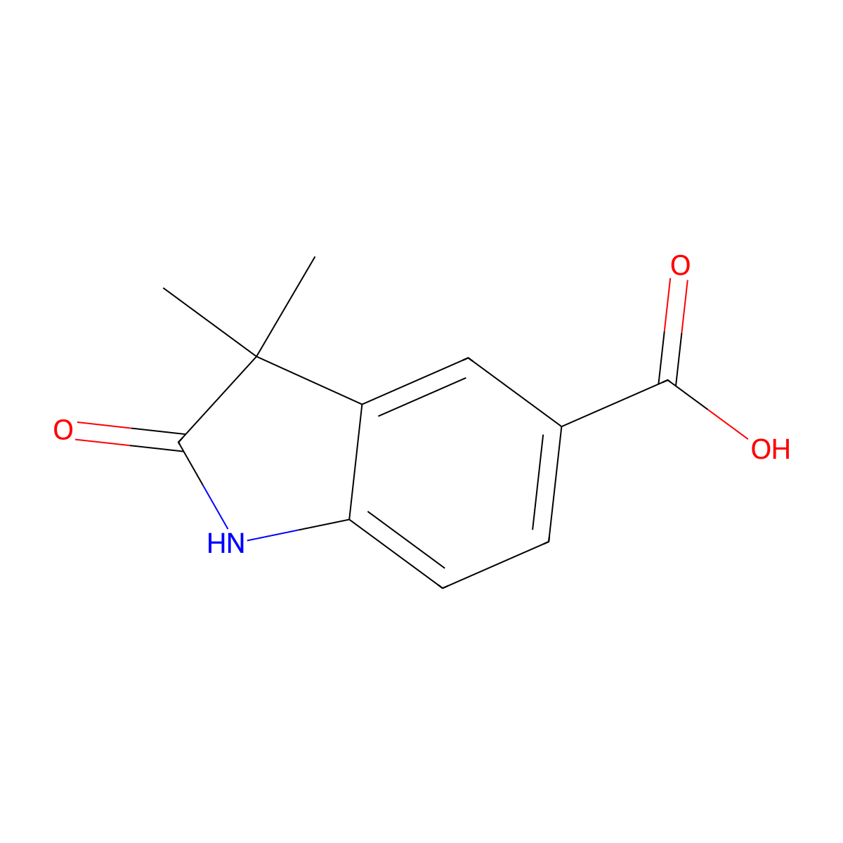 3,3-dimethyl-2-oxo-2,3-dihydro-1H-indole-5-carboxylic acid molecular structure, CAS 129912-25-0