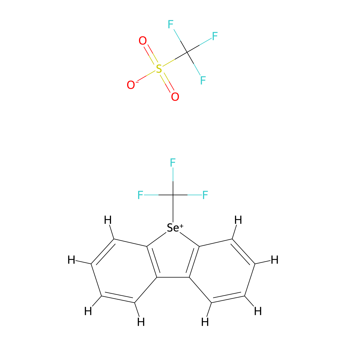 Trifluoromethanesulfonate; 5-(trifluoromethyl)dibenzoselenophen-5-ium molecular structure, CAS 129922-33-4