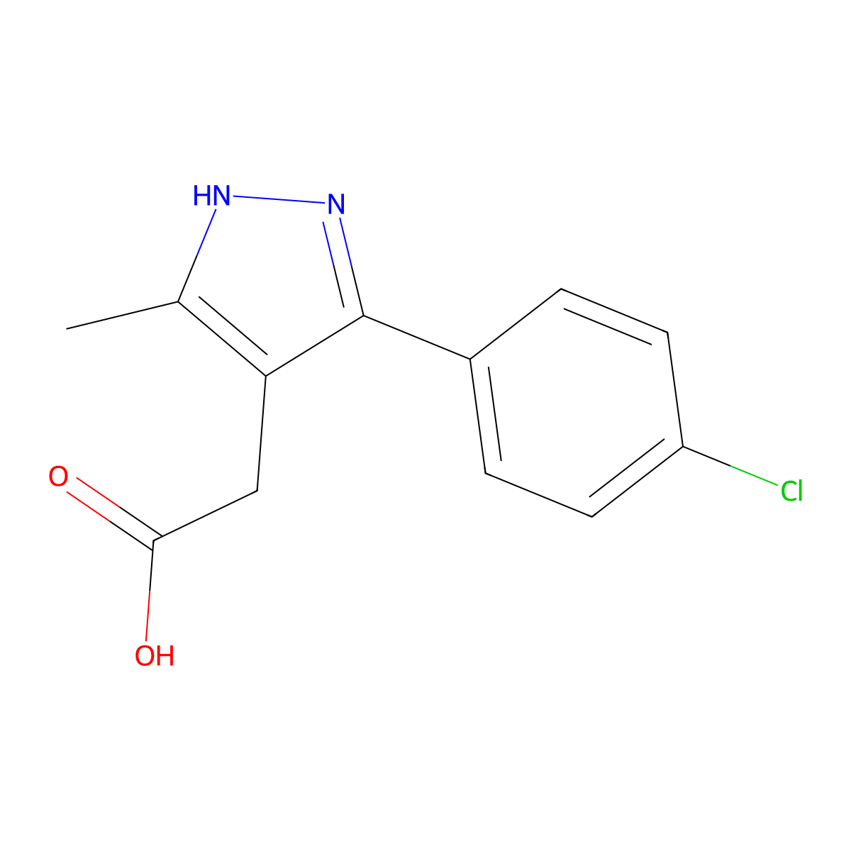 2-(3-(4-chlorophenyl)-5-methyl-1H-pyrazol-4-yl)acetic acid molecular structure, CAS 1299293-47-2