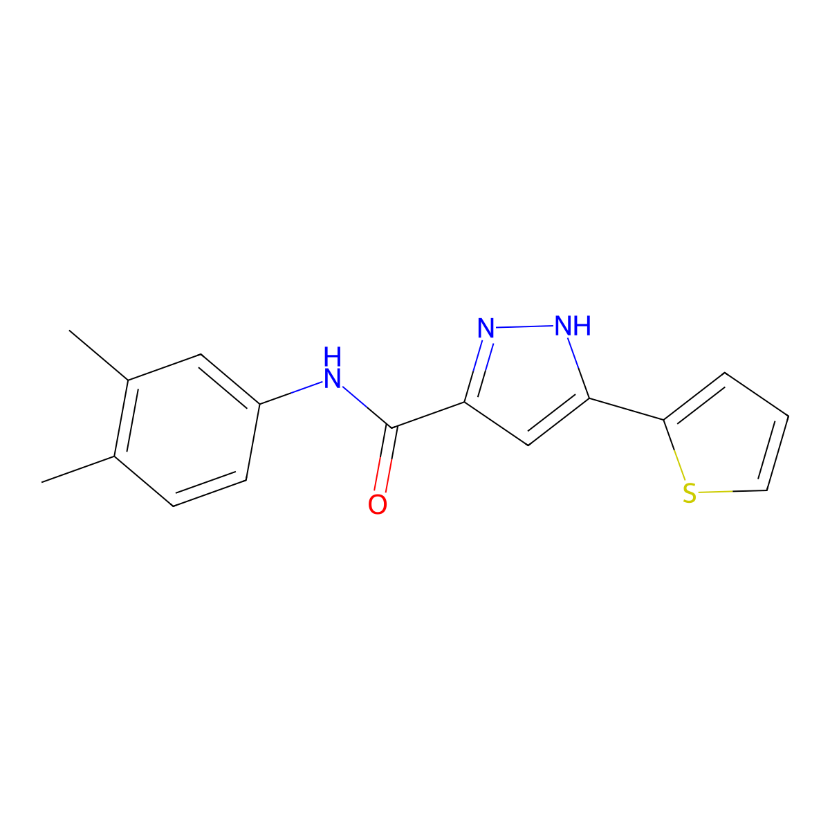 N-(3,4-dimethylphenyl)-5-(thiophen-2-yl)-1H-pyrazole-3-carboxamide molecular structure, CAS 1299293-48-3