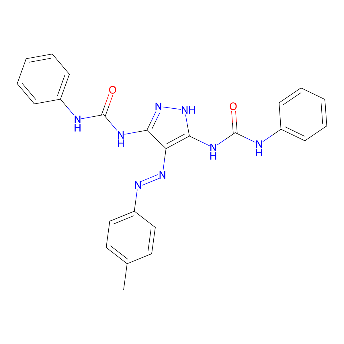 N-{3-[(anilinocarbonyl)amino]-4-[(4-methylphenyl)diazenyl]-1H-pyrazol-5-yl}-N'-phenylurea molecular structure, CAS 1299296-23-3