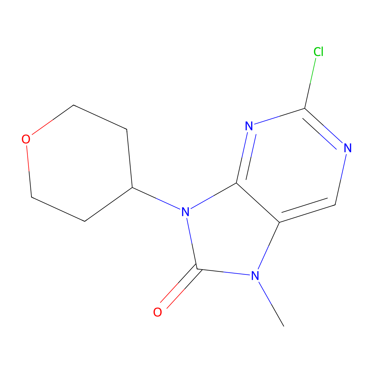 2-Chloro-7-methyl-9-(tetrahydro-2H-pyran-4-yl)-7,9-dihydro-8H-purin-8-one molecular structure, CAS 1299420-90-8