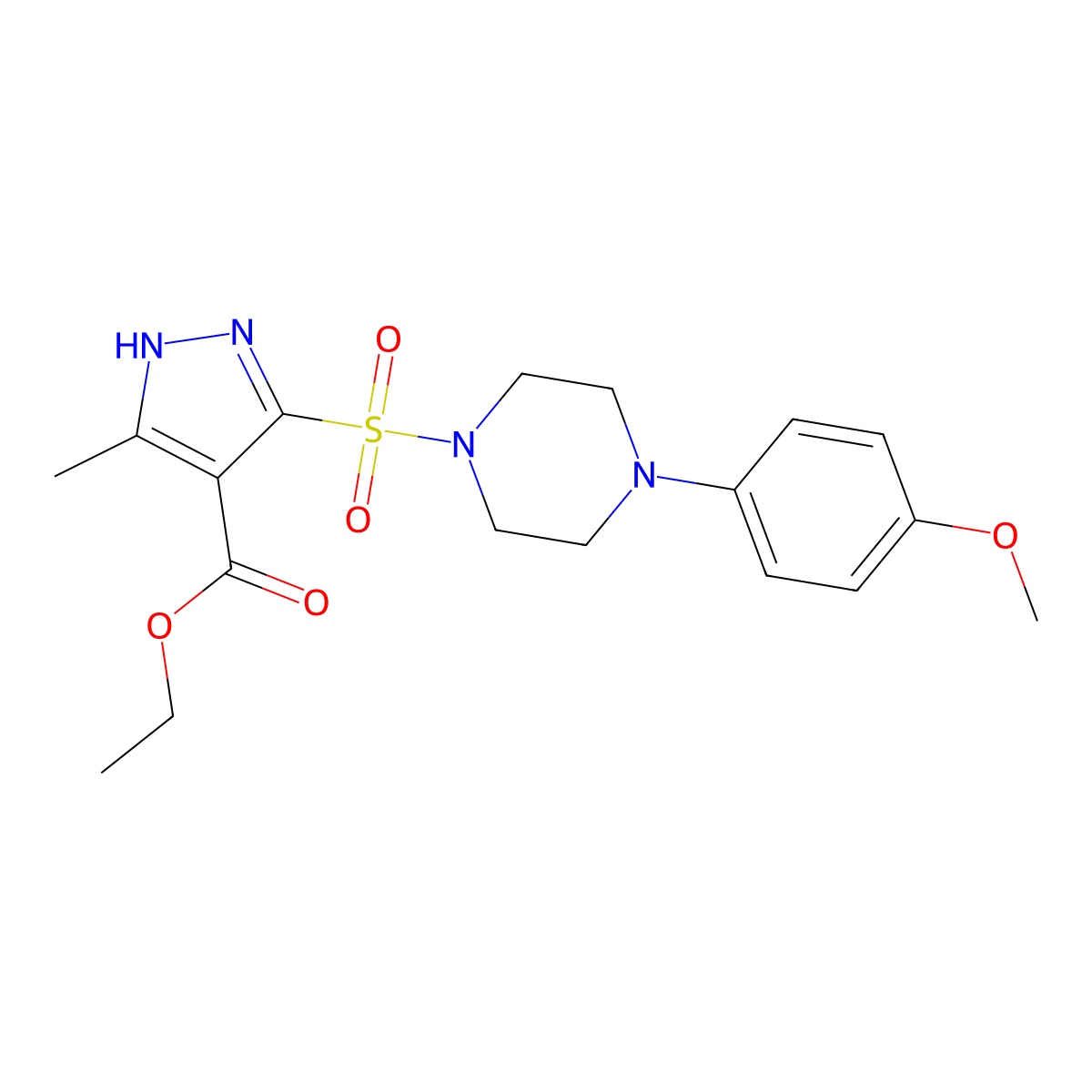 ethyl 5-{[4-(4-methoxyphenyl)piperazin-1-yl]sulfonyl}-3-methyl-1H-pyrazole-4-carboxylate molecular structure, CAS 1299471-29-6