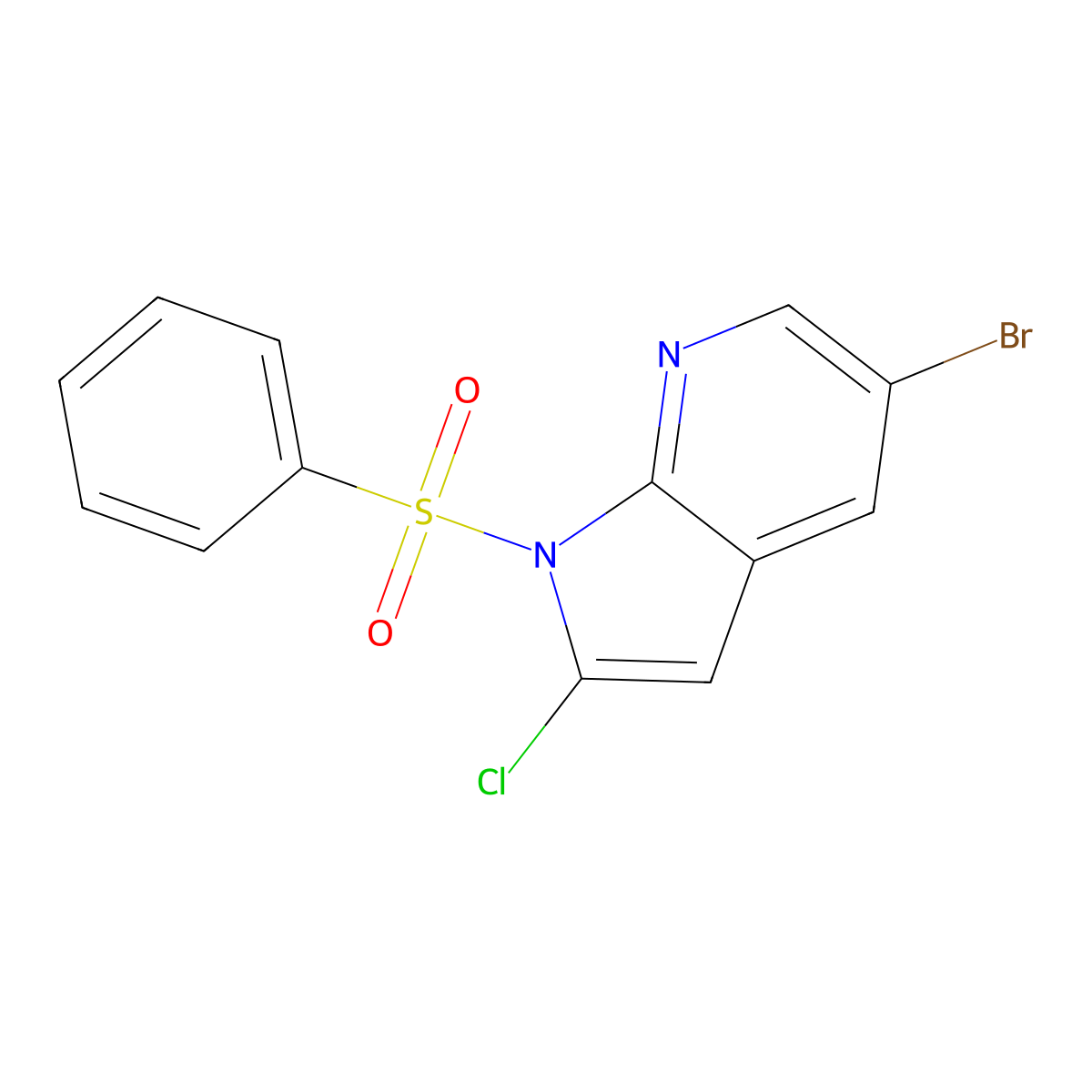 5-Bromo-2-chloro-1-(phenylsulfonyl)-1H-pyrrolo[2,3-b]pyridine molecular structure, CAS 1299607-35-4