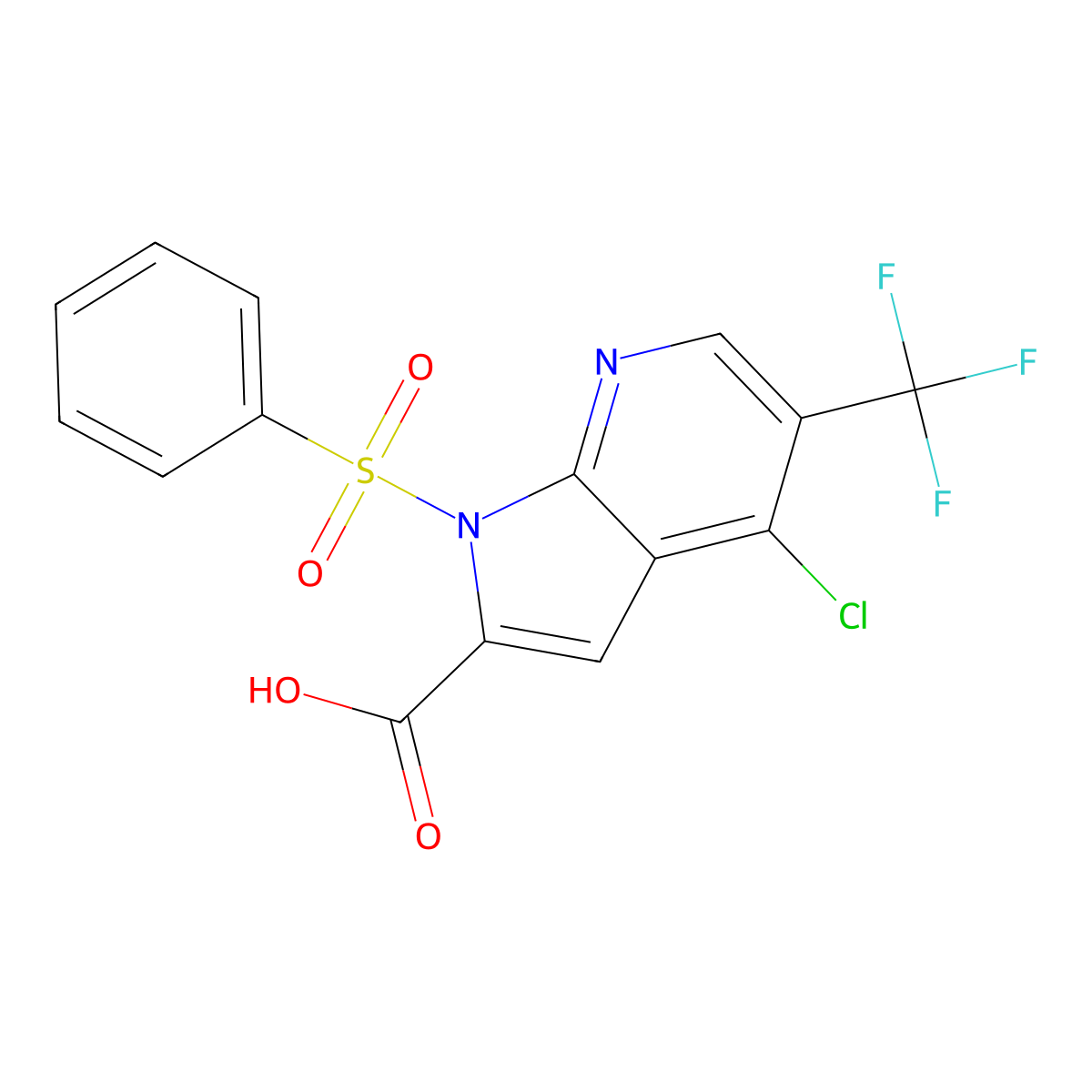 4-Chloro-1-(phenylsulfonyl)-5-(trifluoromethyl)-1H-pyrrolo[2,3-b]pyridine-2-carboxylic acid molecular structure, CAS 1299607-39-8