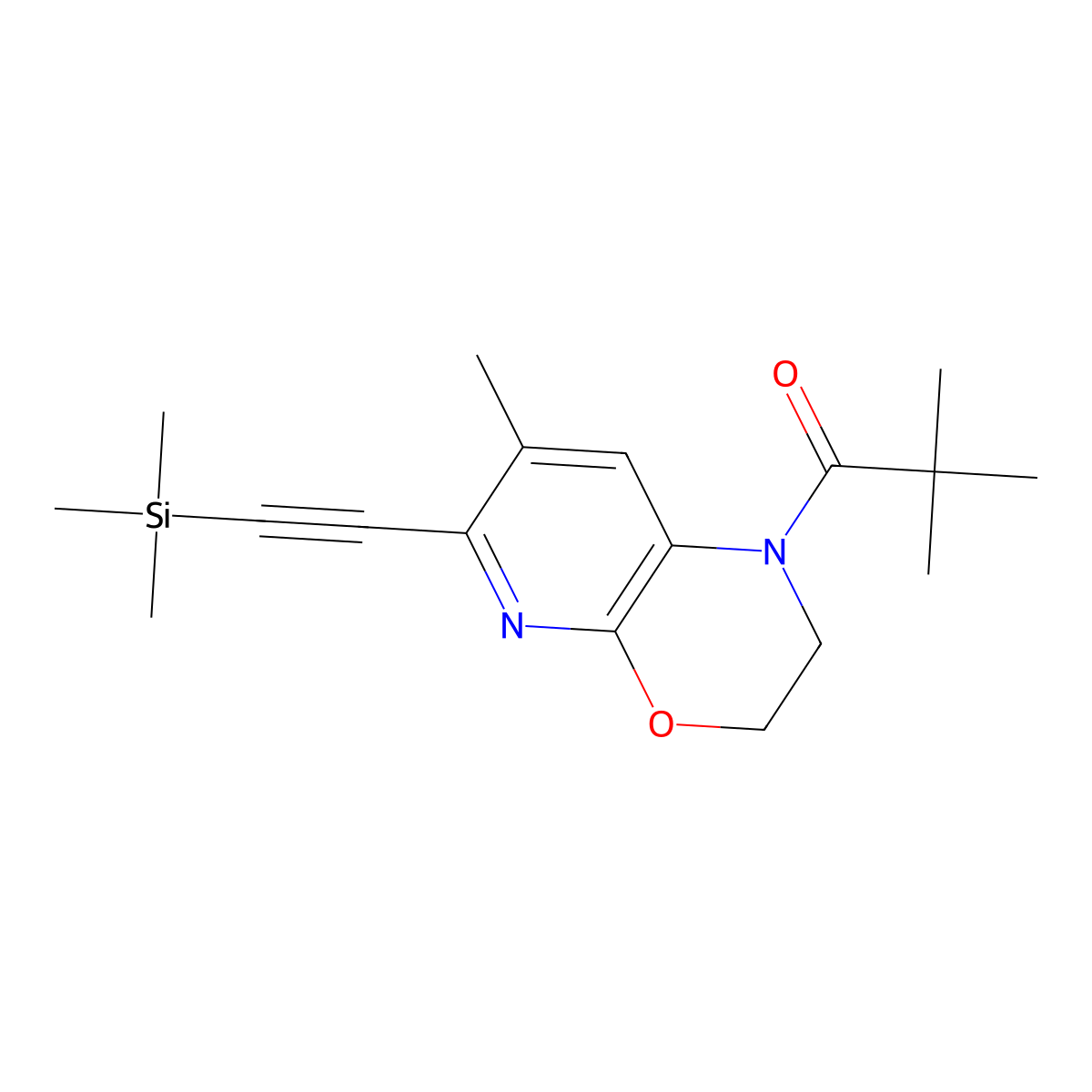2,2-Dimethyl-1-(7-methyl-6-((trimethylsilyl)ethynyl)-2,3-dihydro-1H-pyrido[2,3-b][1,4]oxazin-1-yl)propan-1-one molecular structure, CAS 1299607-49-0