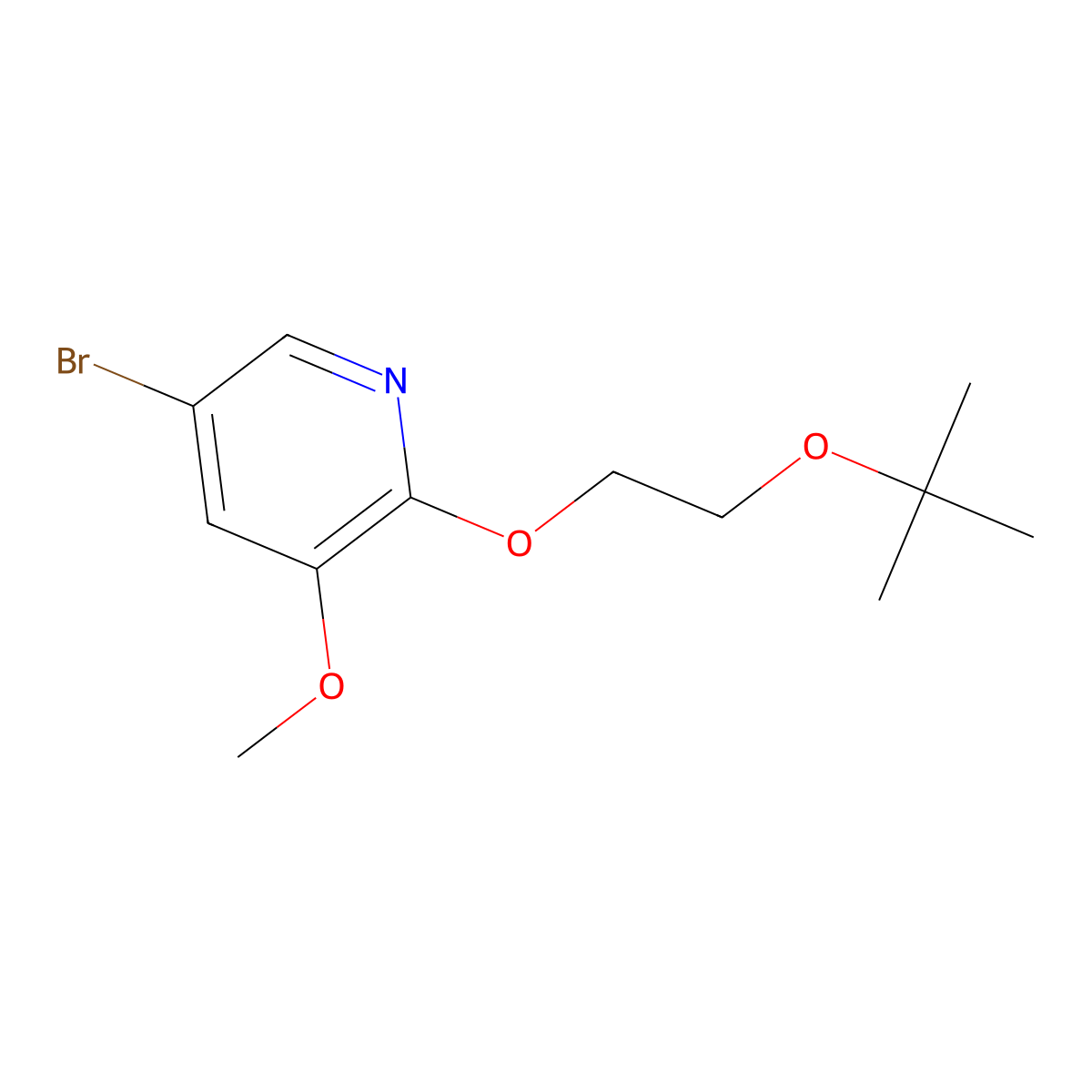 Pyridine, 5-bromo-2-(2-(1,1-dimethylethoxy)ethoxy)-3-methoxy- molecular structure, CAS 1299607-50-3