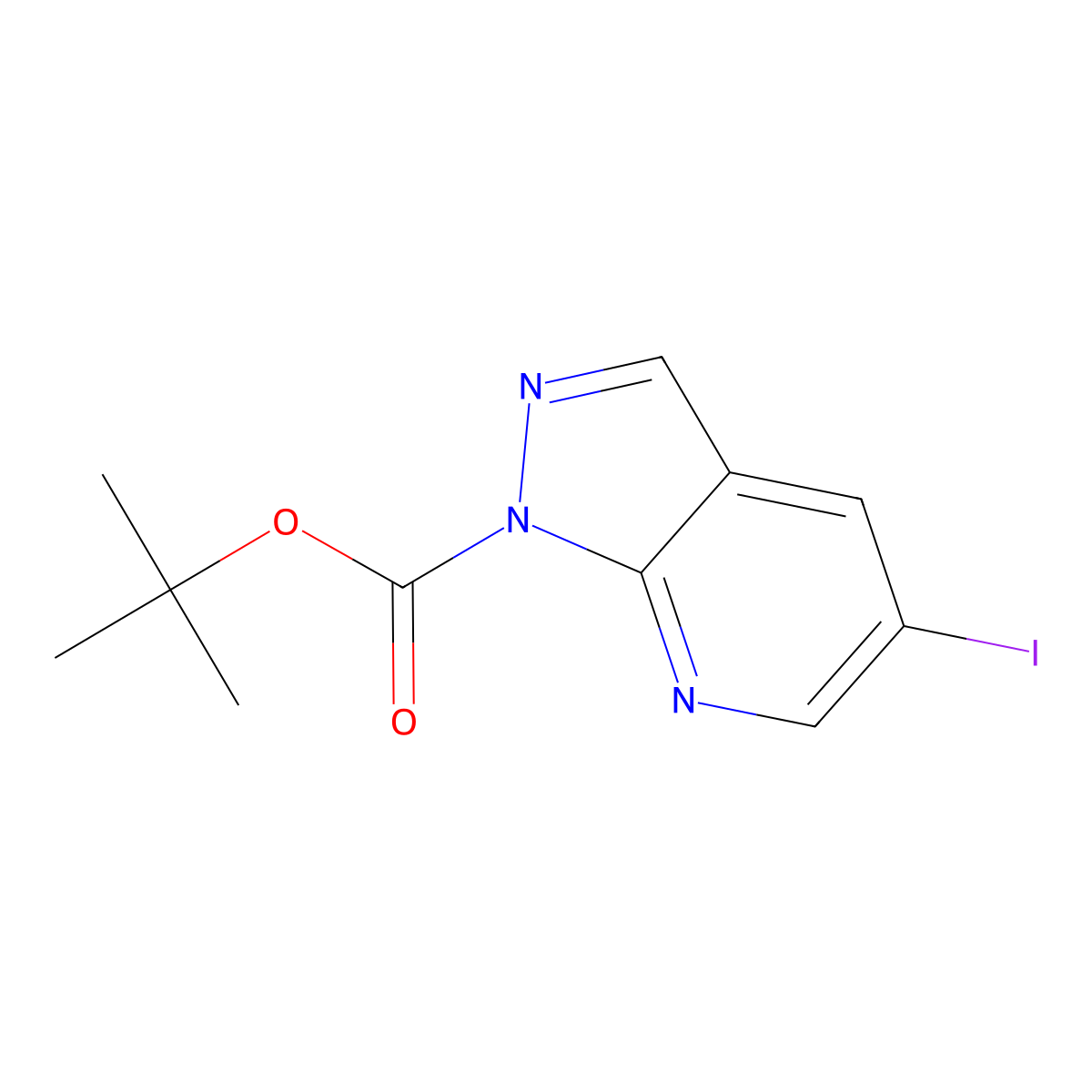 tert-Butyl 5-iodo-1H-pyrazolo[3,4-b]pyridine-1-carboxylate molecular structure, CAS 1299607-57-0