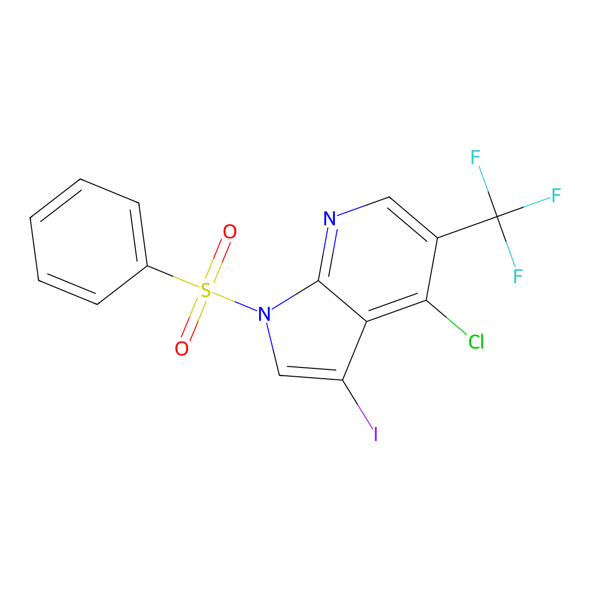 4-Chloro-3-iodo-1-(phenylsulfonyl)-5-(trifluoromethyl)-1H-pyrrolo[2,3-b]pyridine molecular structure, CAS 1299607-80-9