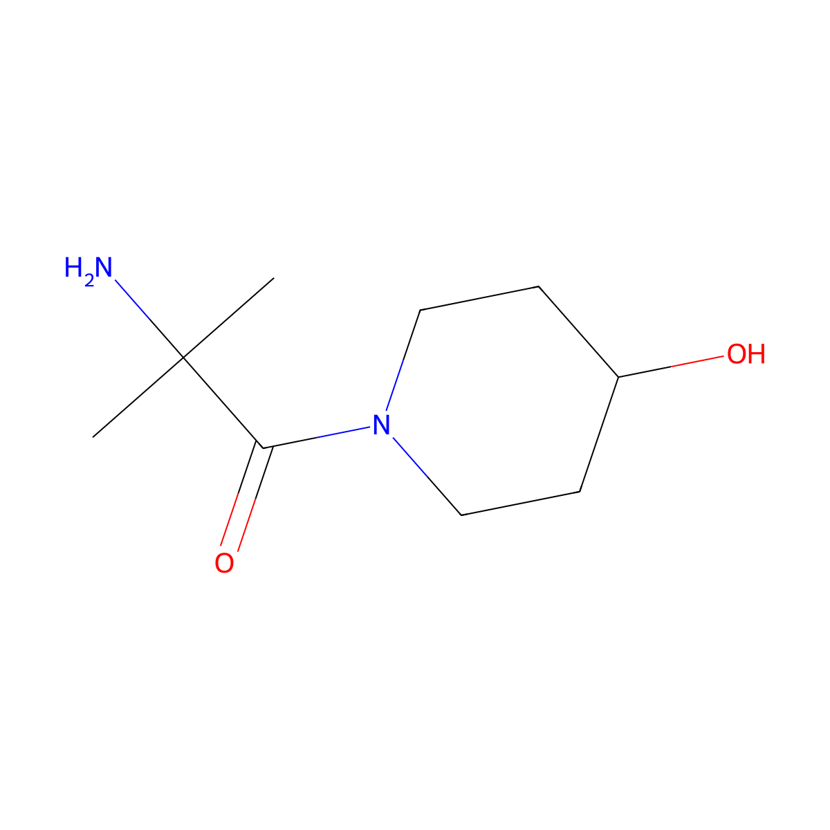 2-Amino-1-(4-hydroxypiperidin-1-yl)-2-methylpropan-1-one molecular structure, CAS 129999-47-9