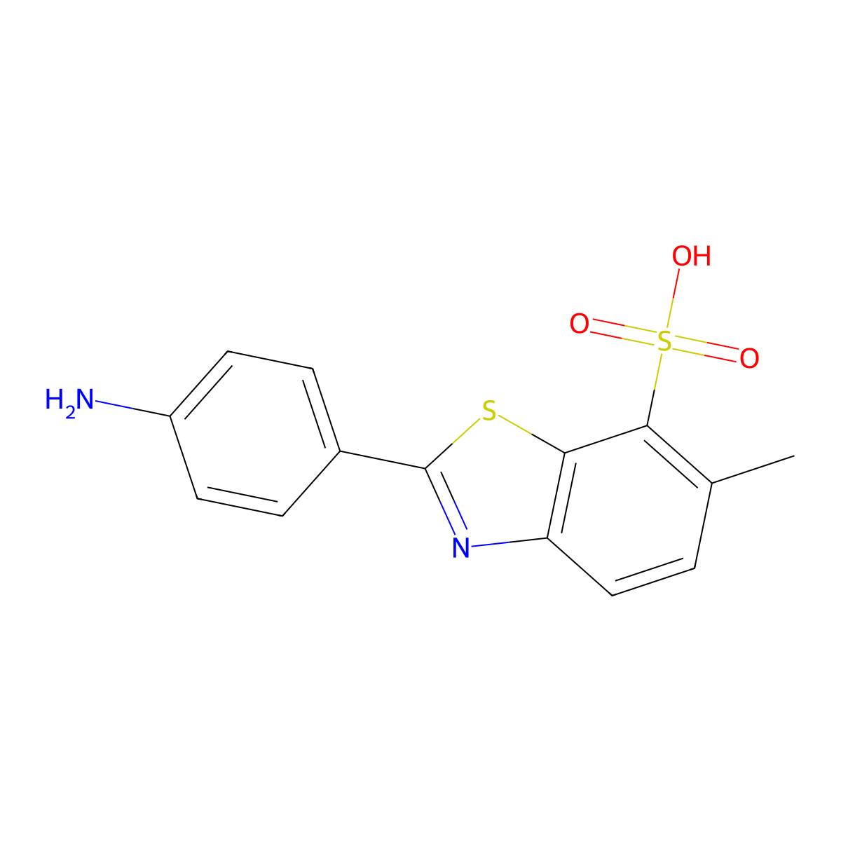 7-Benzothiazolesulfonic acid, 2-(p-aminophenyl)-6-methyl- molecular structure, CAS 130-17-6
