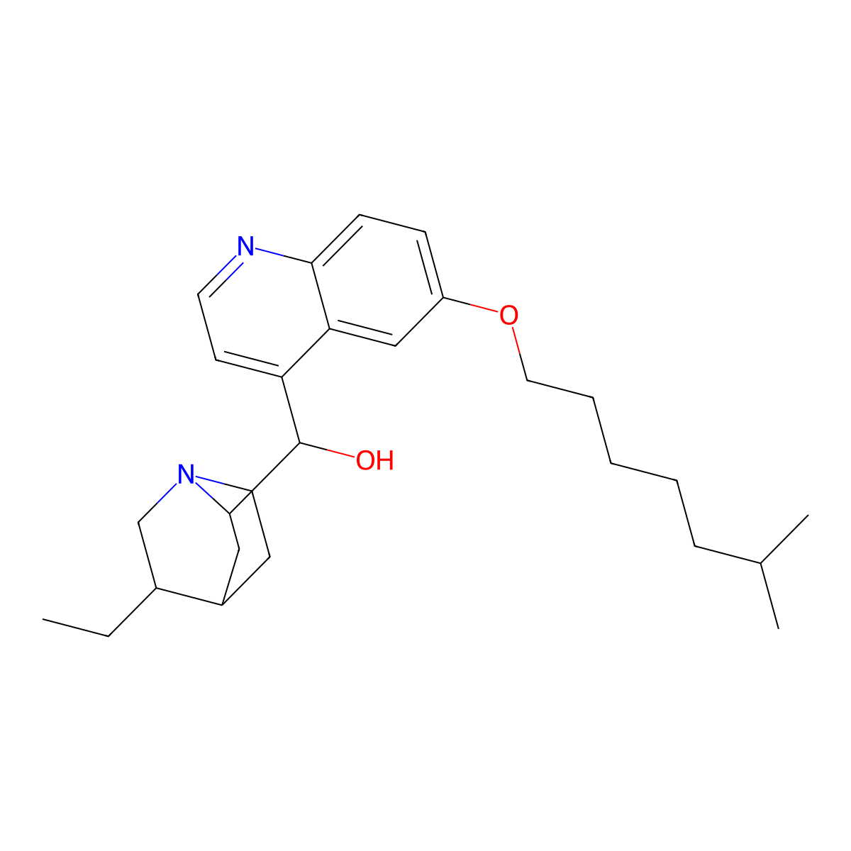 6'-((6-Methylheptyl)oxy)-10,11-dihydrocinchonan-9-ol molecular structure, CAS 130-87-0